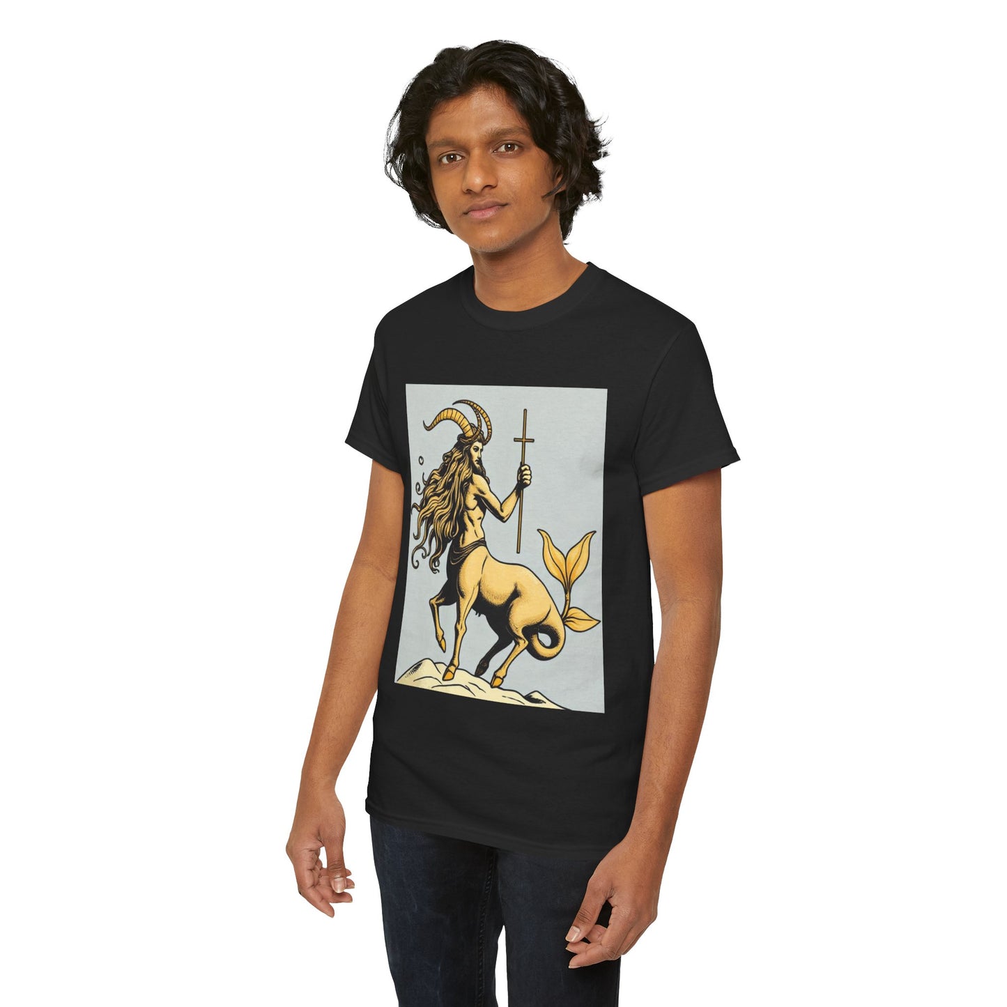 Unisex Heavy Cotton T-Shirt, Capricorn God v3, Zodiac Design