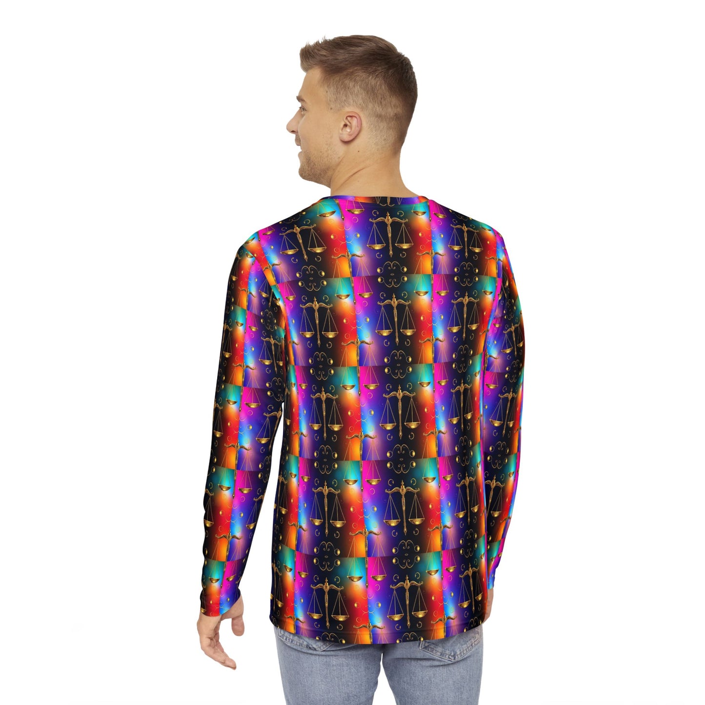 Men's Long Sleeve Shirt, (AOP), Libra, Zodiac v1, Pattern