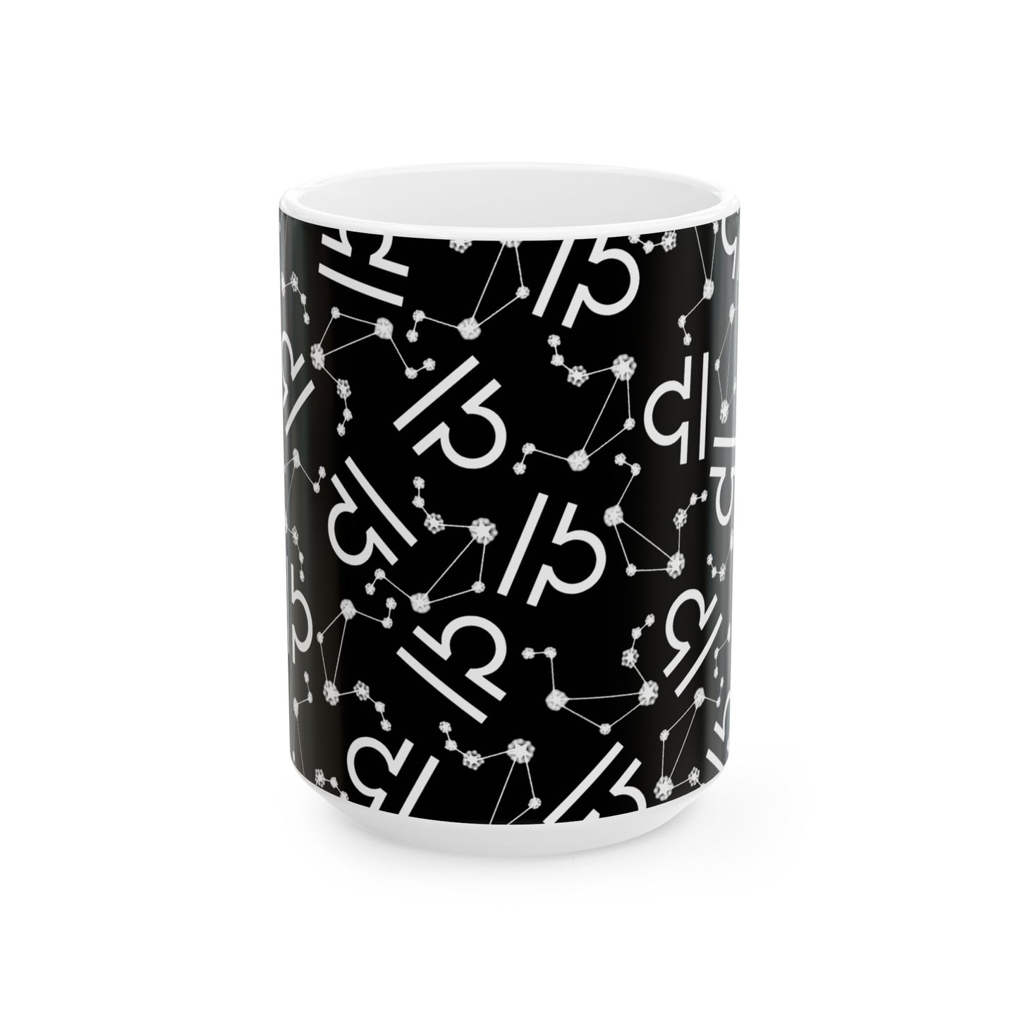 Ceramic Mug, (11oz, 15oz), Ceramic Coffee Mug, Black AOP, Libra Zodiac Design