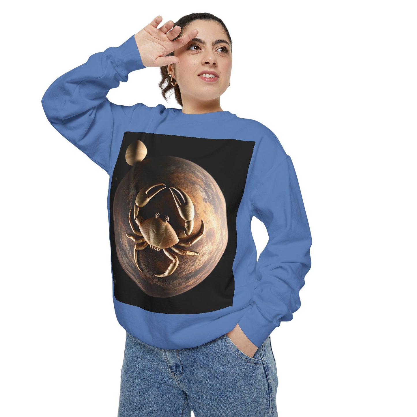 Garment-Dyed Sweatshirt, Unisex, Space Animal Design v1, Cancer