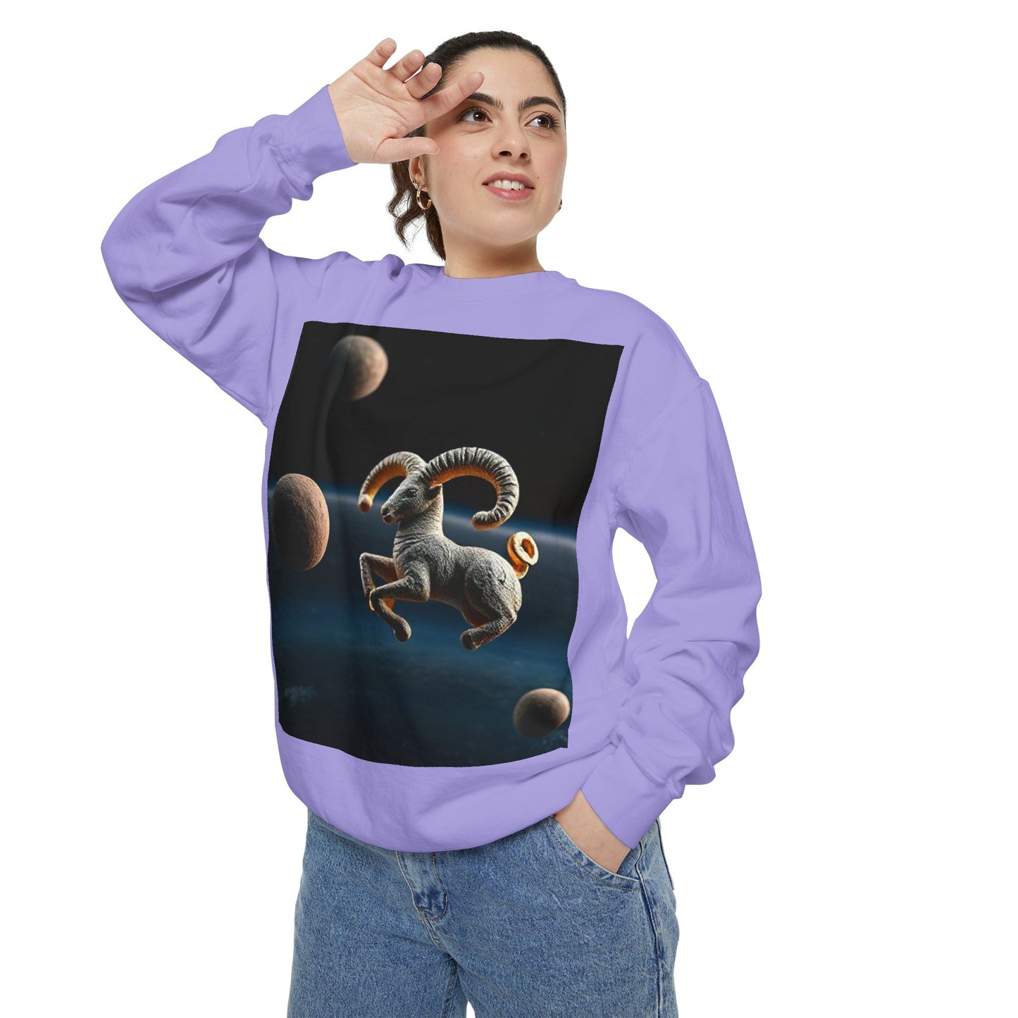 Garment-Dyed Sweatshirt, Unisex, Space Animal Design v1, Aries