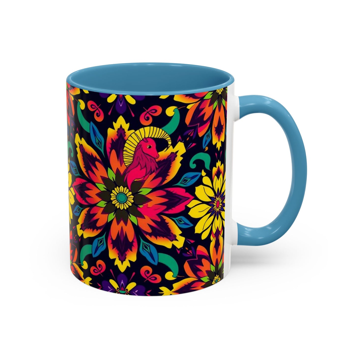 Accent Coffee Mug, Capricorn, Zodiac v4, Flower Pattern, (11, 15oz)
