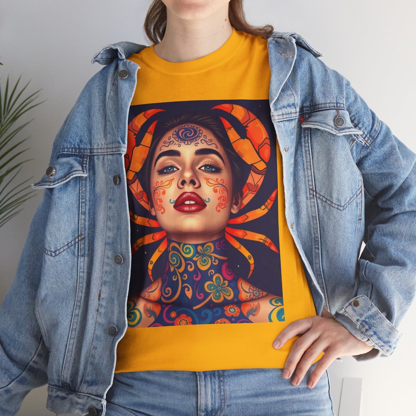 Unisex Heavy Cotton T-Shirt, Cancer, Zodiac v2, Sexy Art