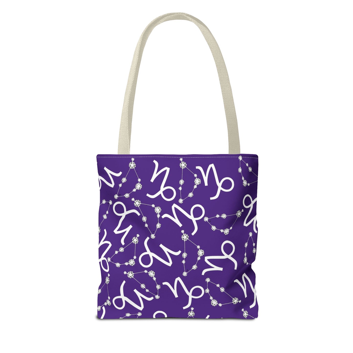 Tote Bag, Capricorn Zodiac Sign, AOP, (Purple, White)
