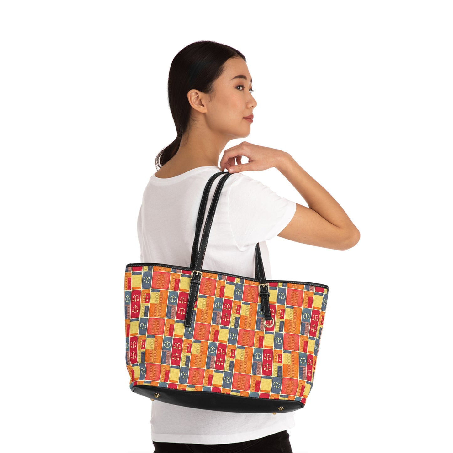 Leather Shoulder Bag, Libra, Zodiac v4, Shapes Pattern