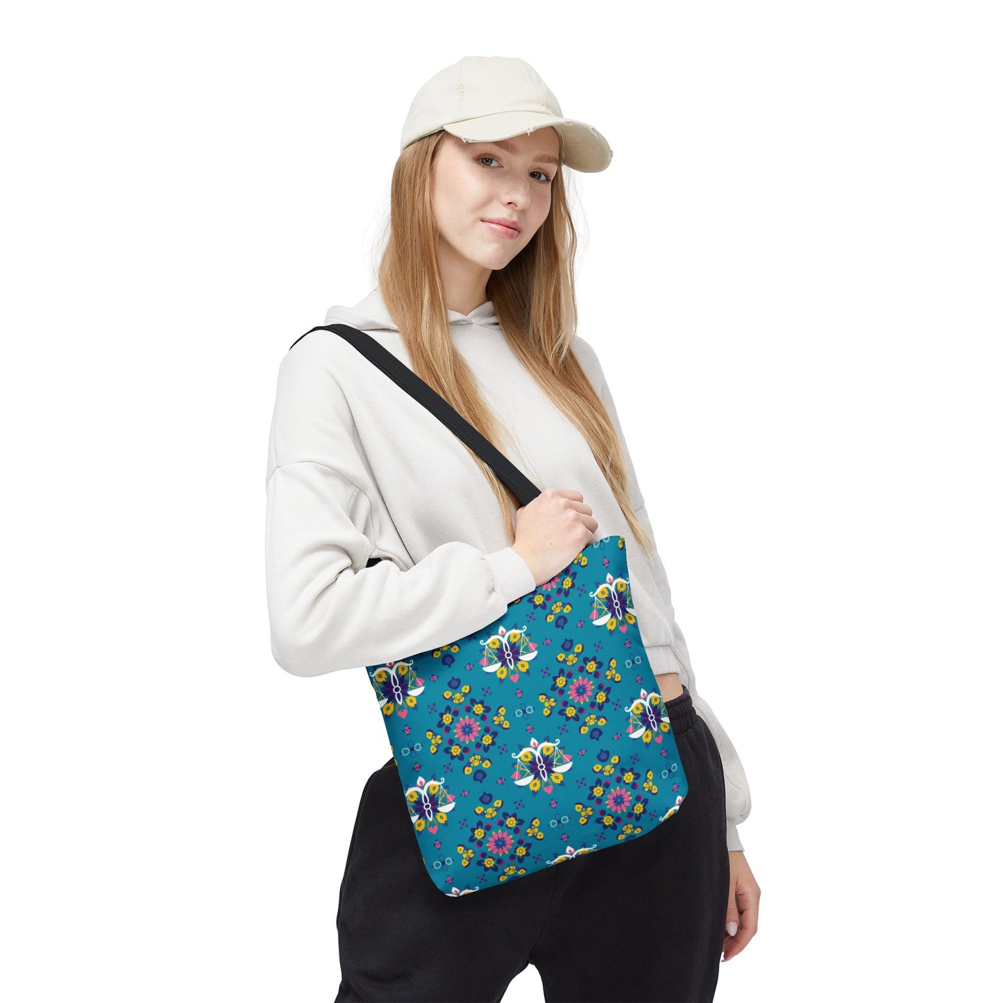 Tote Bag (AOP), Libra, Zodiac v1, Flower Pattern
