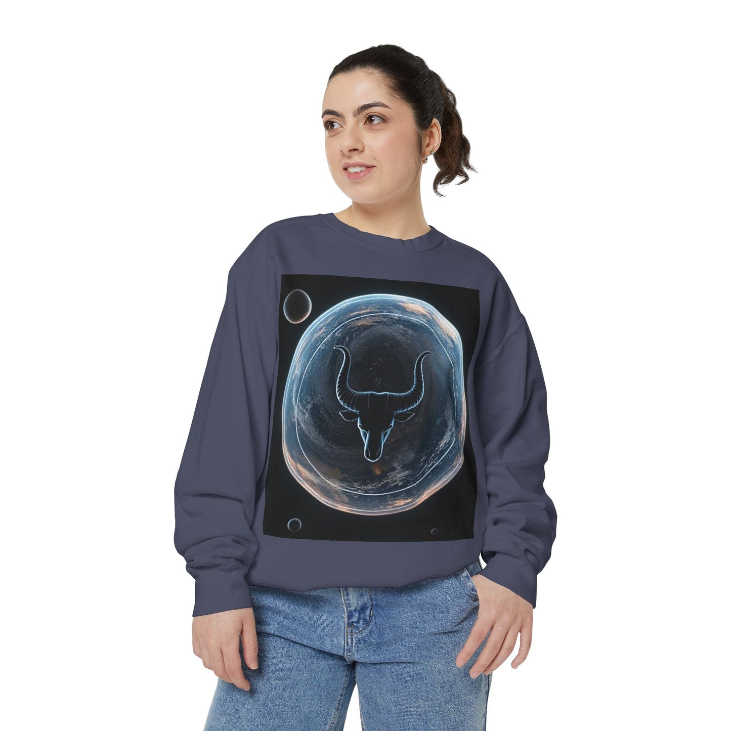 Garment-Dyed Sweatshirt, Unisex, Space Animal Design, Taurus