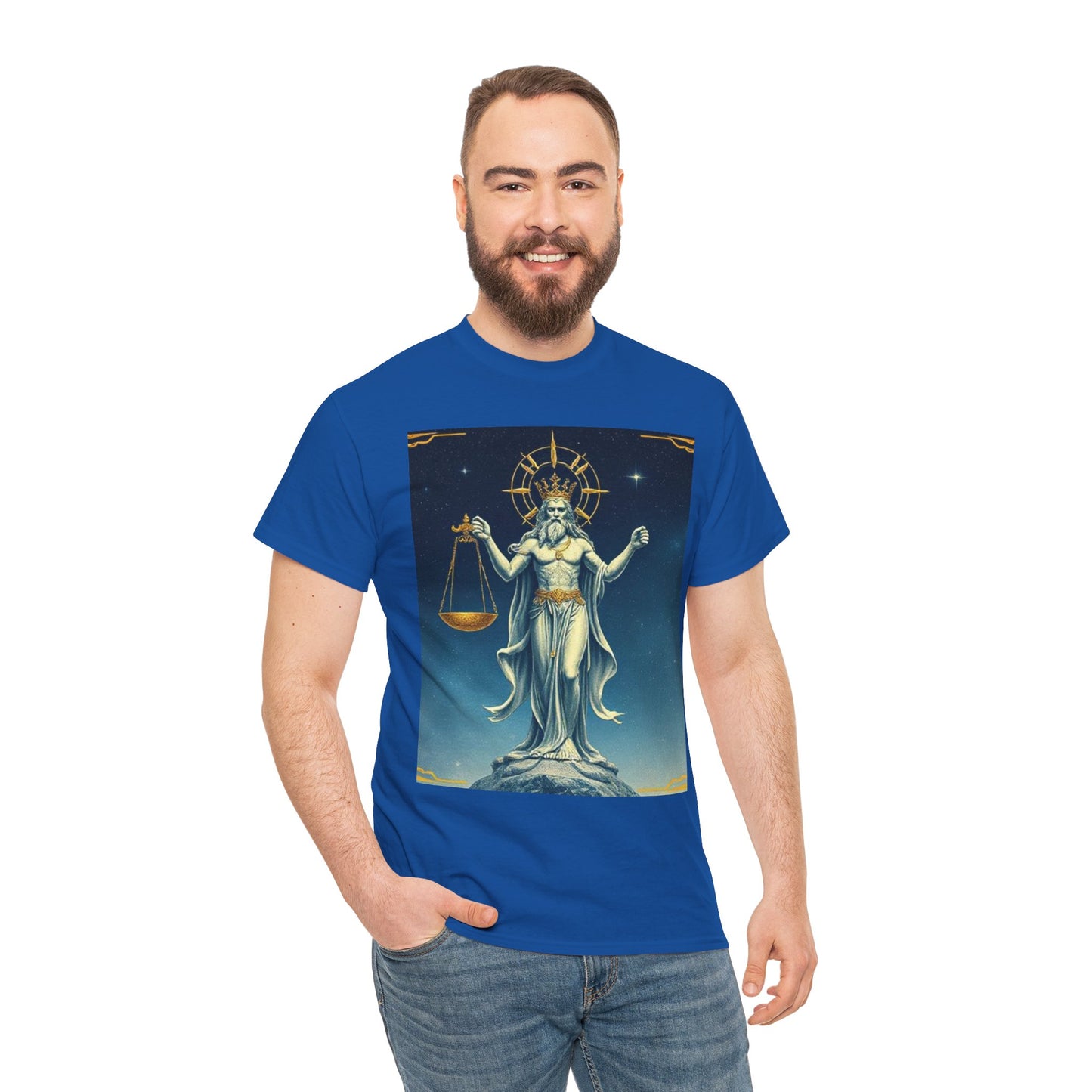Unisex Heavy Cotton T-Shirt Space v2, Libra God, Zodiac Design