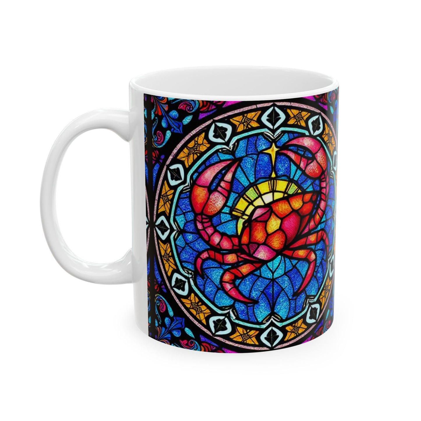Ceramic Mug, (11oz, 15oz), Ceramic Coffee Mug, AOP, Glass Design, Cancer Zodiac