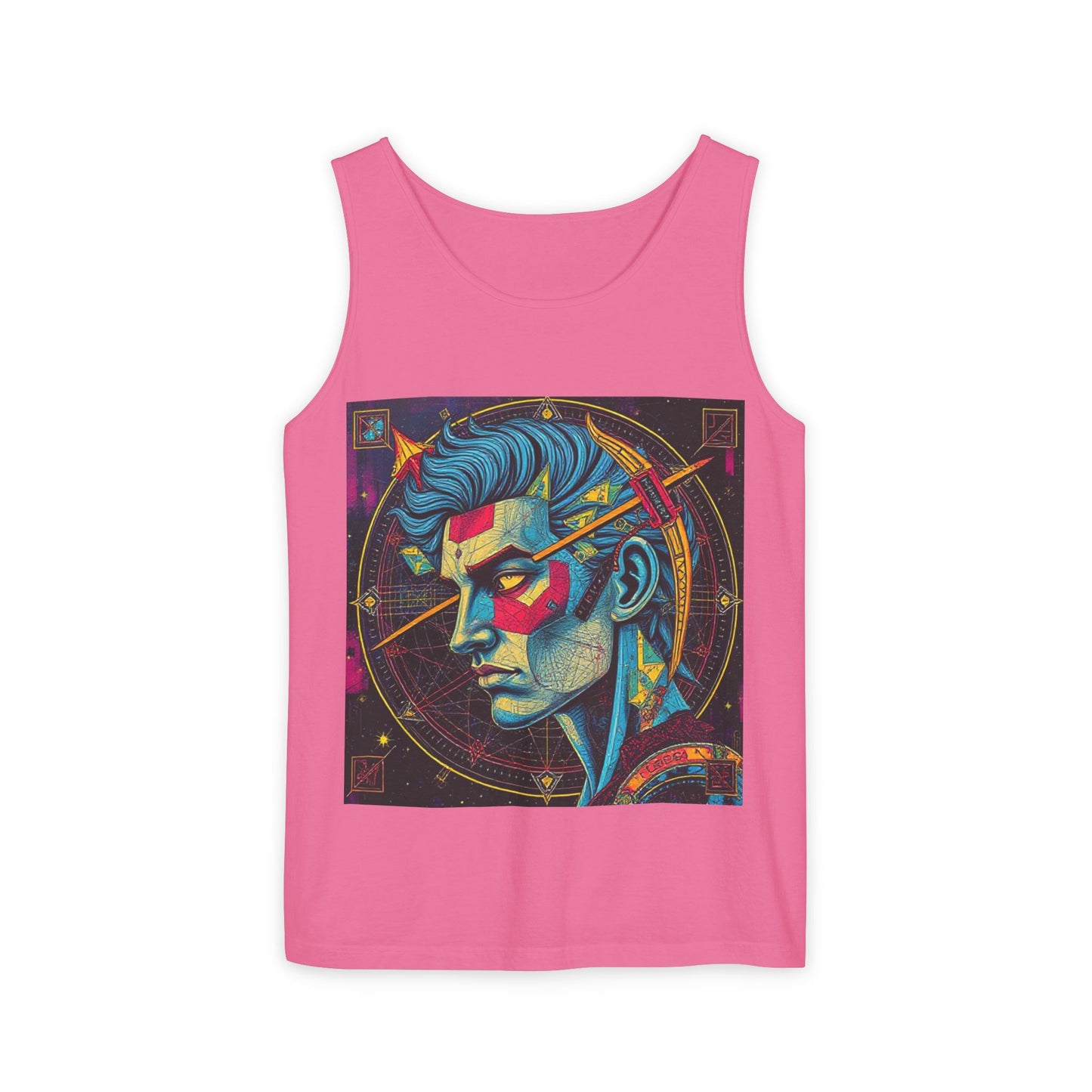 Unisex Garment-Dyed, Tank Top, Sagittarius Design, Pop Art v1, 100% US cotton