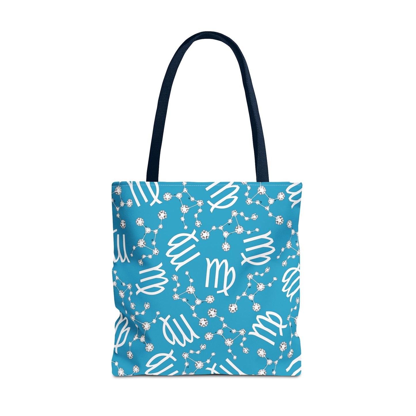 Tote Bag, Virgo Zodiac Sign, AOP, (Turquoise, White)