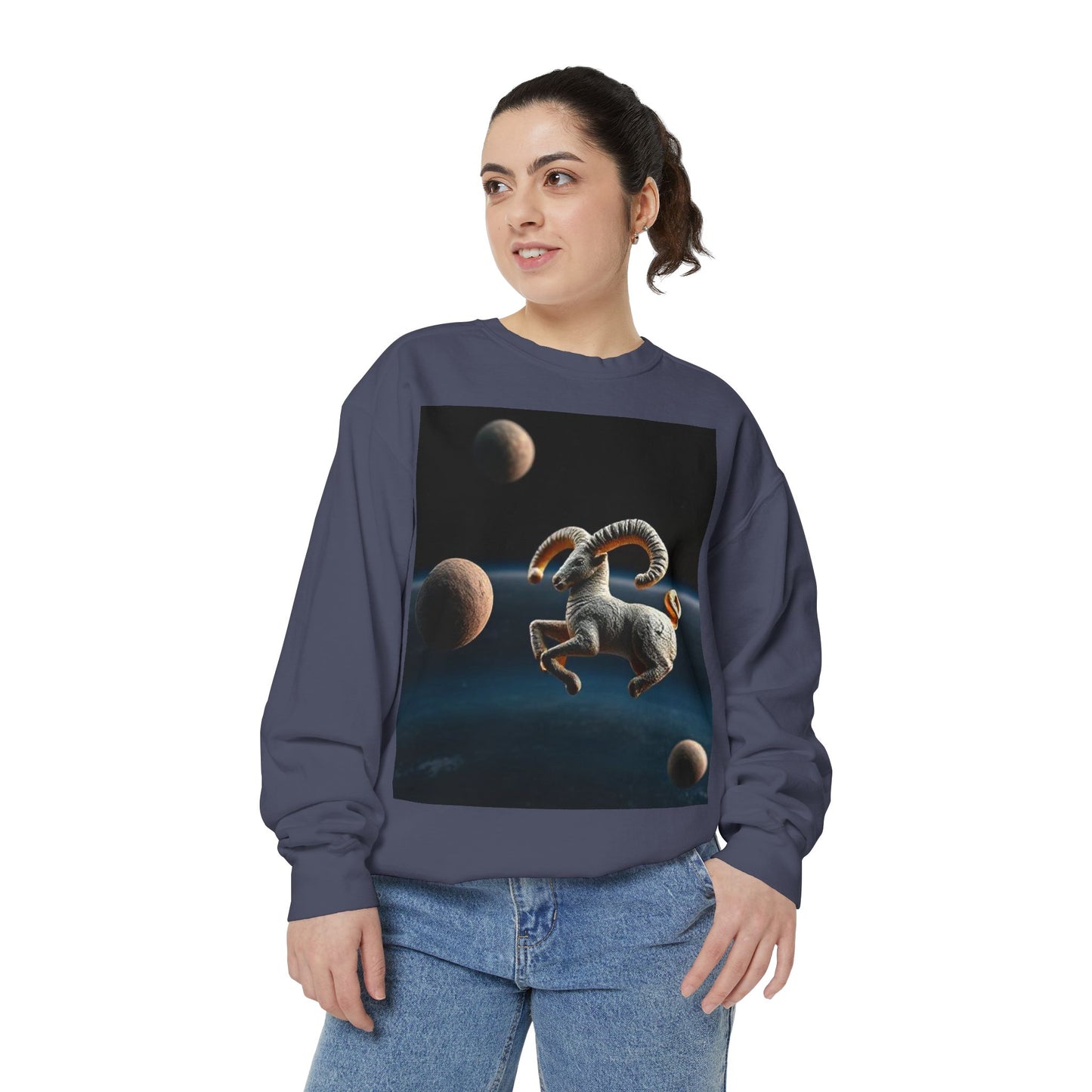 Garment-Dyed Sweatshirt, Unisex, Space Animal Design v1, Aries