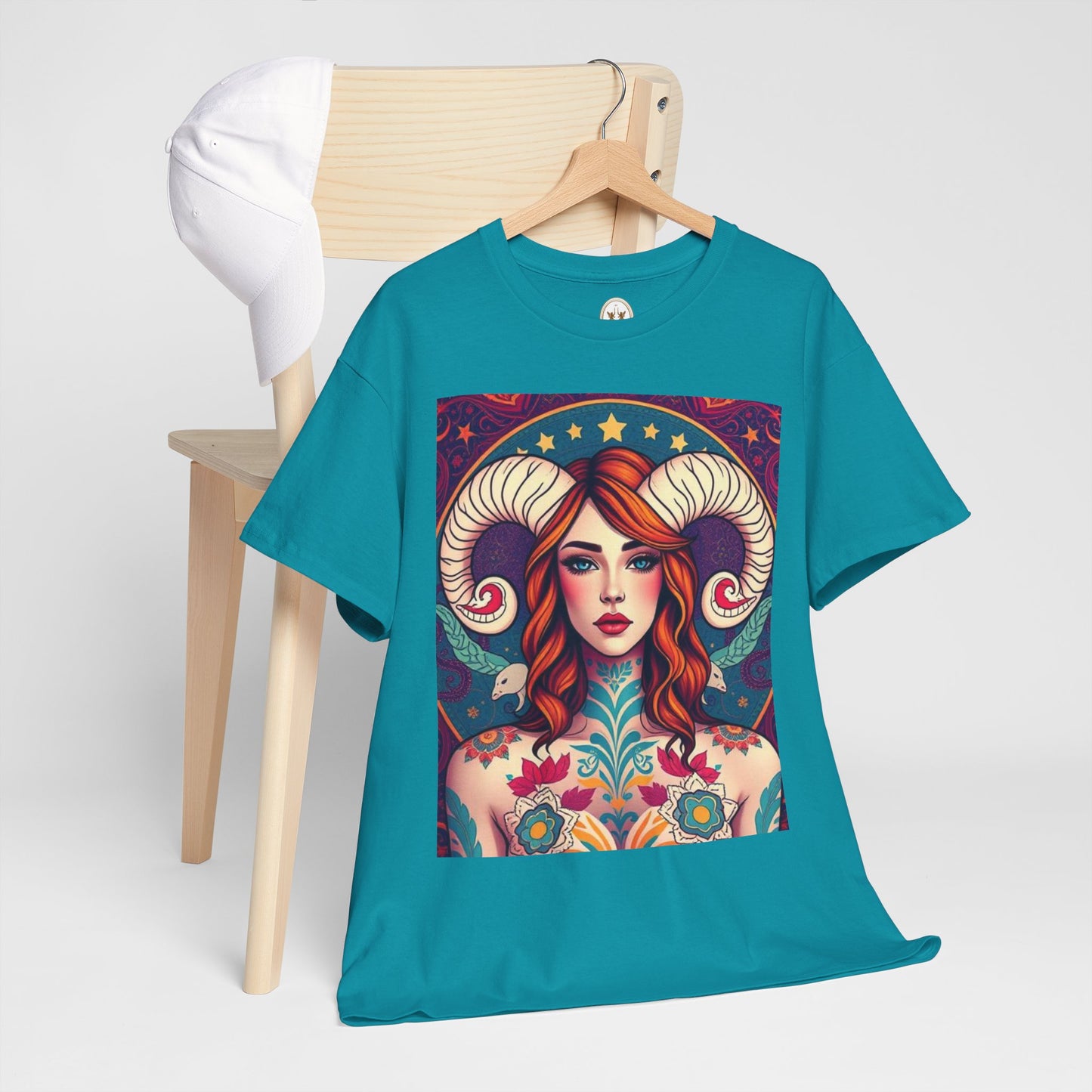 Unisex Heavy Cotton T-Shirt, Aries, Zodiac v1, Sexy Art