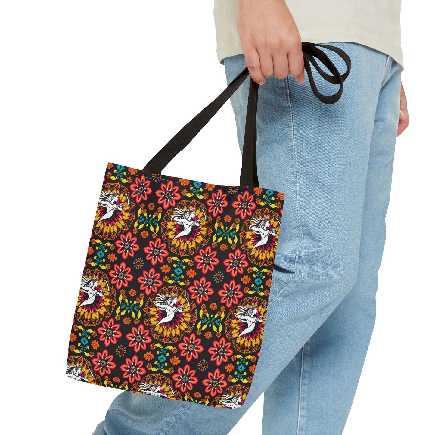 Tote Bag (AOP), Sagittarius, Zodiac v1, Flower Pattern