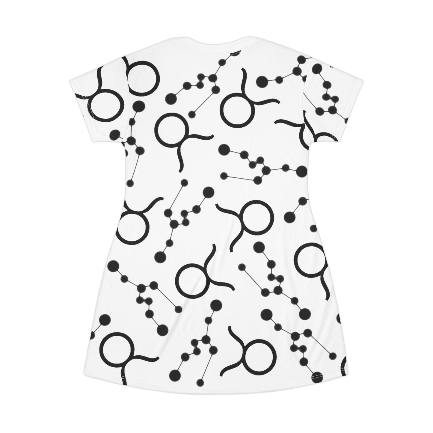 T-Shirt Dress (AOP), 100% Polyester, White thread color, Taurus Zodiac design