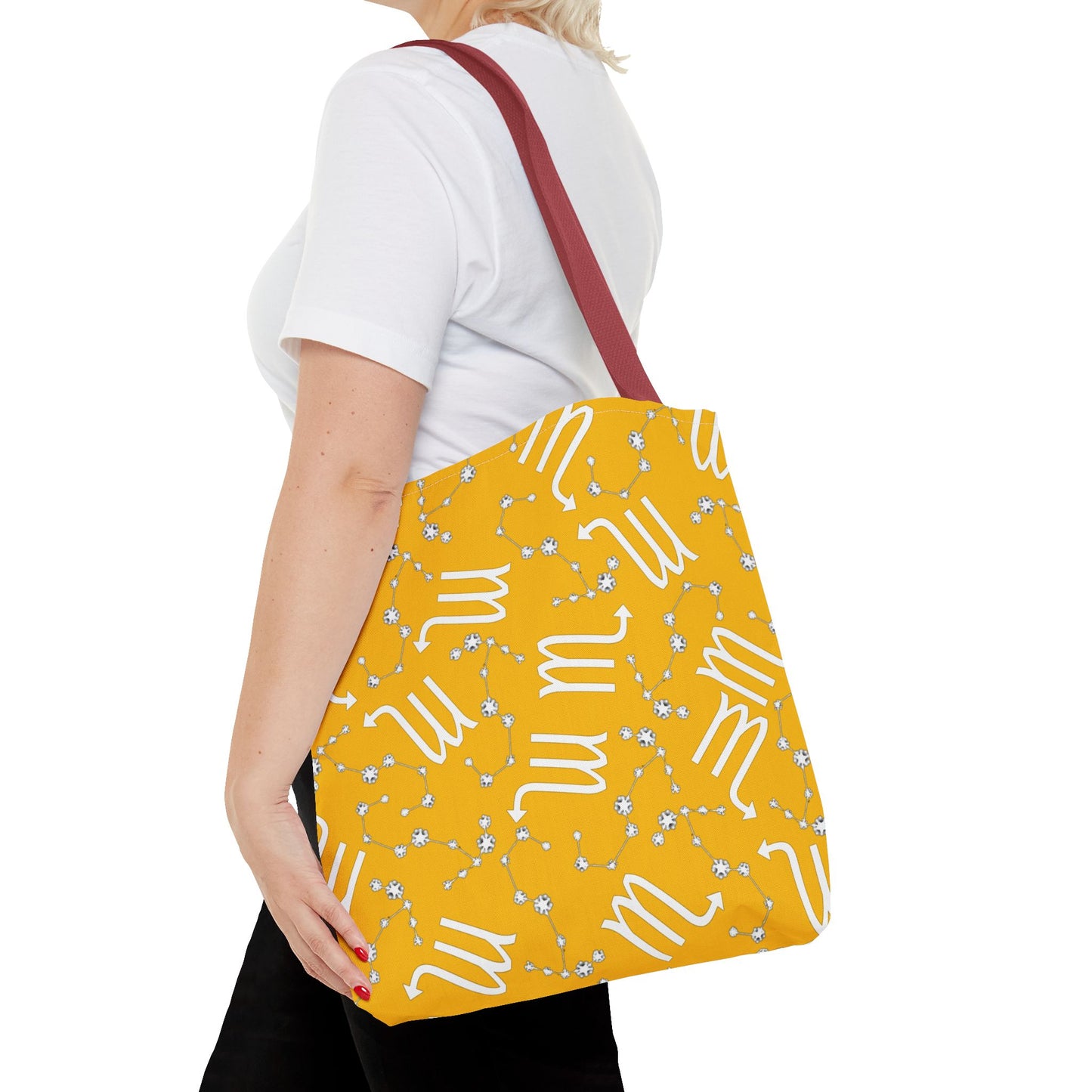 Tote Bag, Scorpio Zodiac Sign, AOP, (Yellow, White)