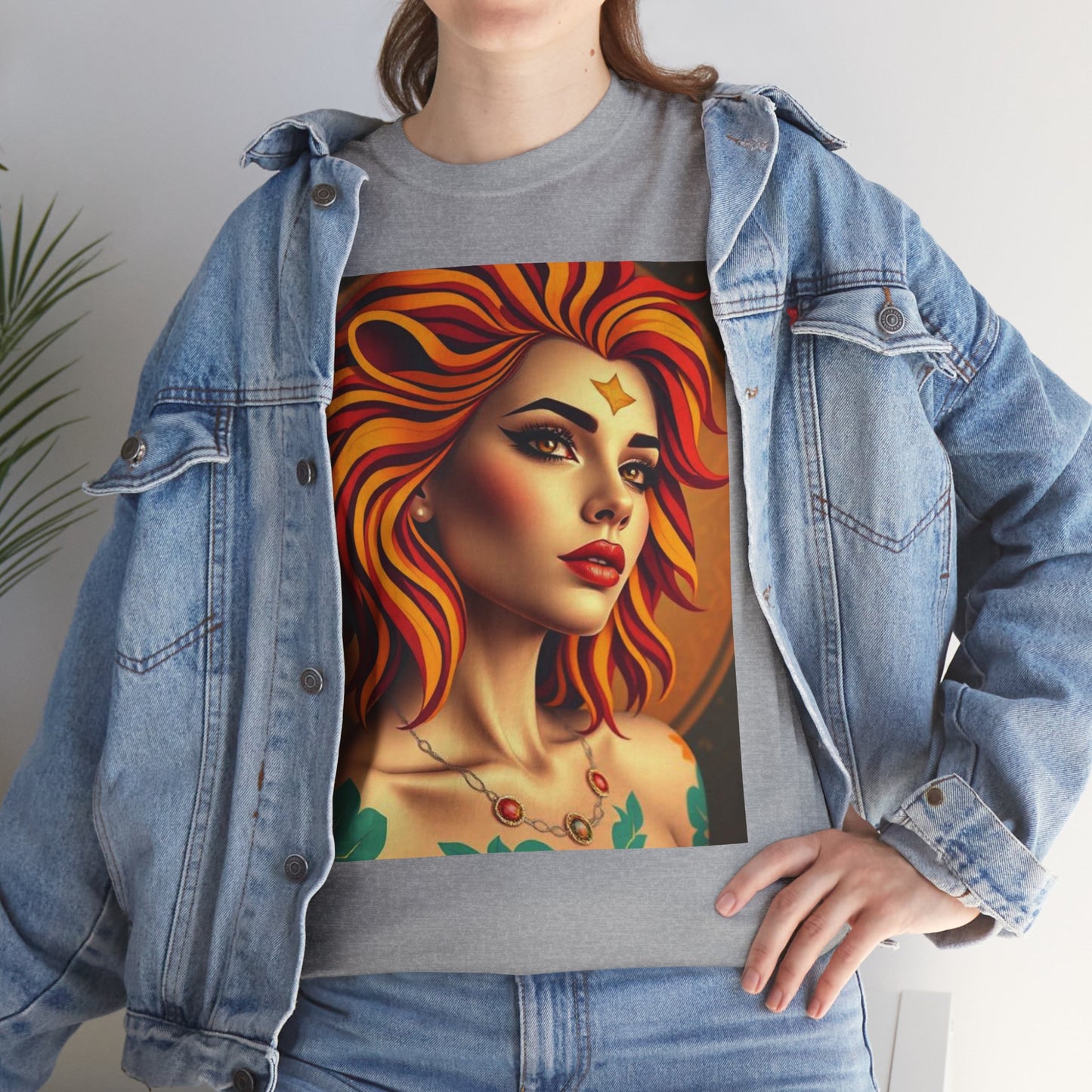 Unisex Heavy Cotton T-Shirt, Leo, Zodiac v3, Sexy Art