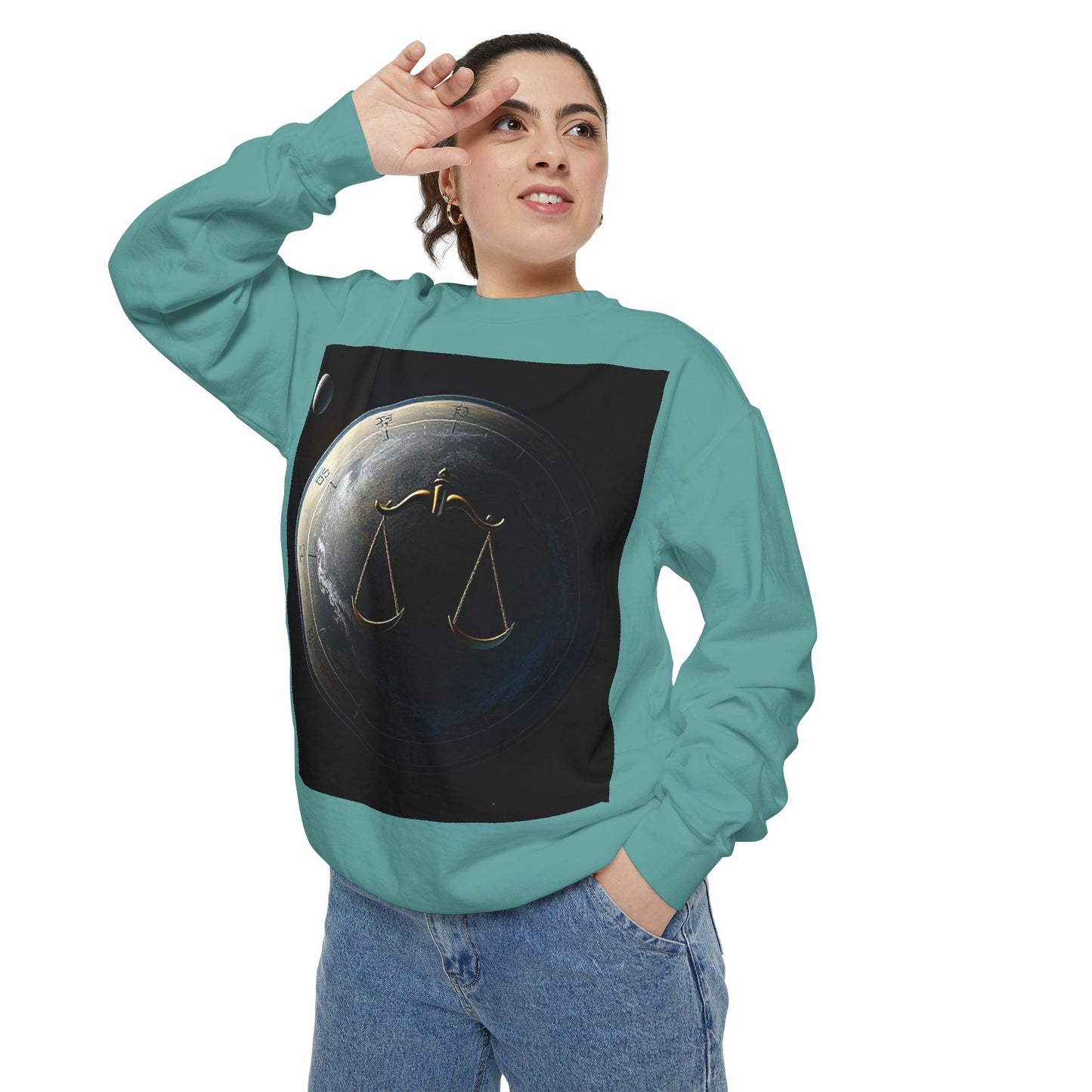 Garment-Dyed Sweatshirt, Unisex, Space Animal Design, Libra