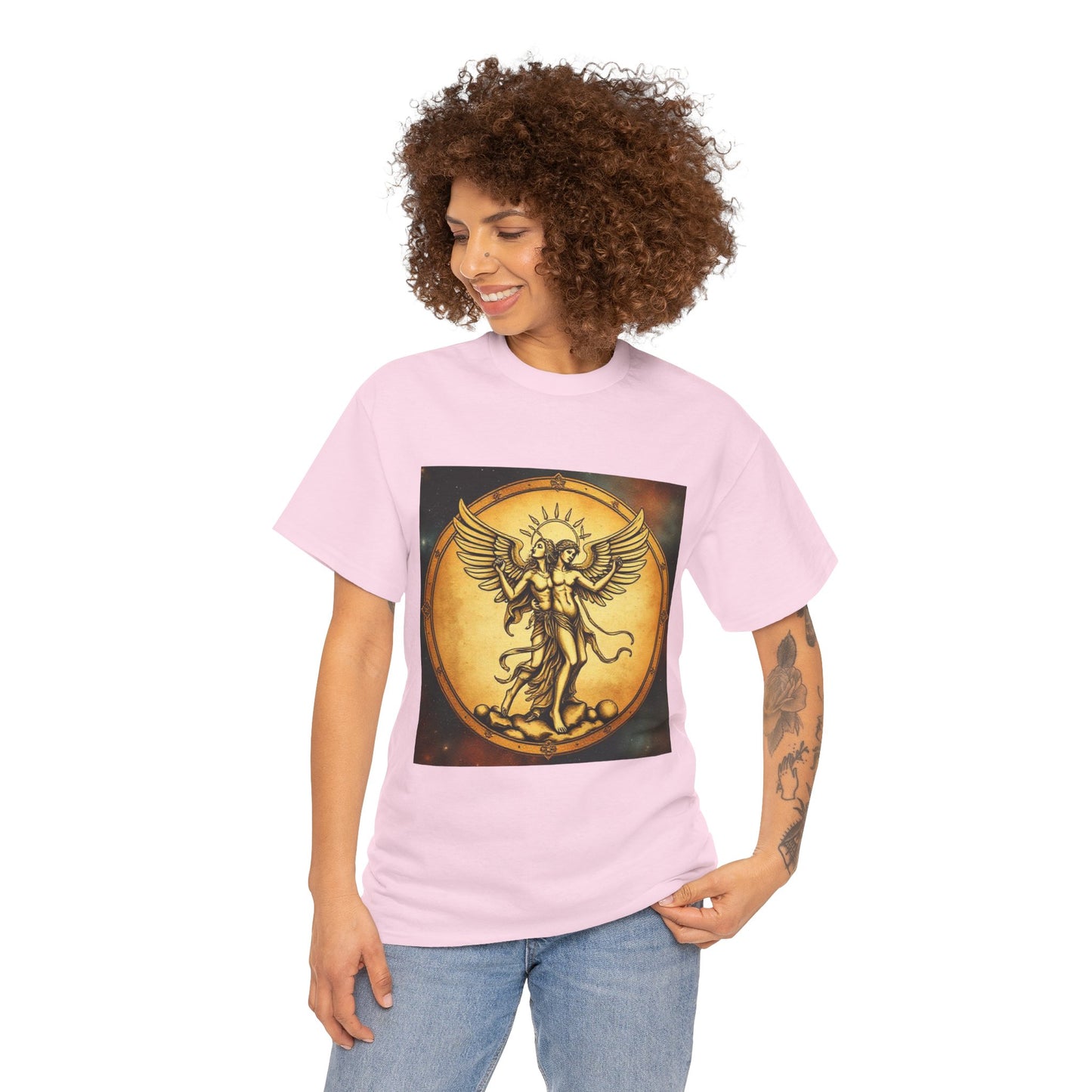 Unisex Heavy Cotton T-Shirt, Twin Angel v1, Gemini Zodiac Design