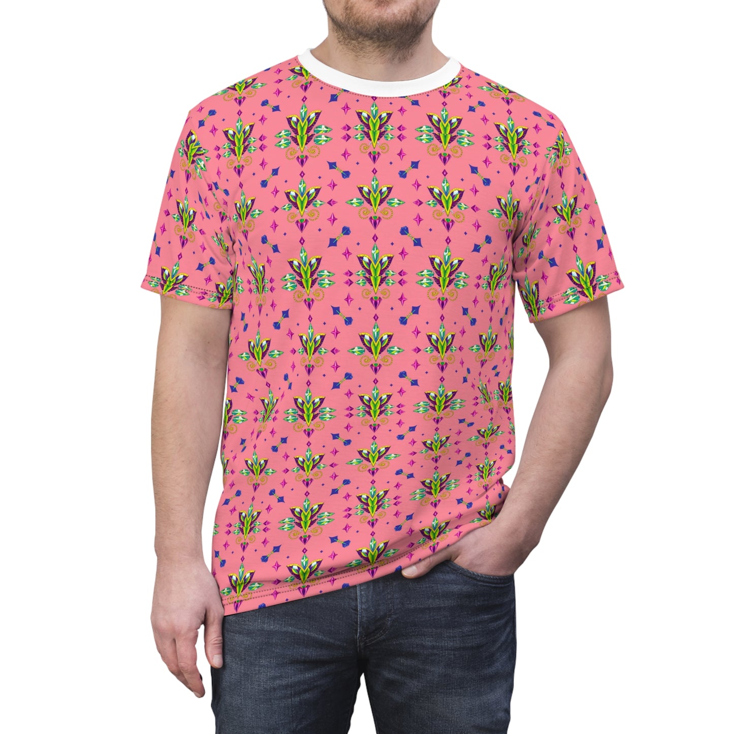 Unisex Cut & Sew T-Shirt, (AOP) Aquarius, Zodiac, Jewels Pattern