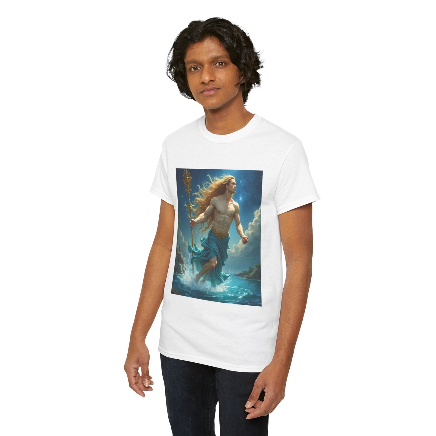 Unisex Heavy Cotton T-Shirt, Aquarius God 4v, Zodiac Design