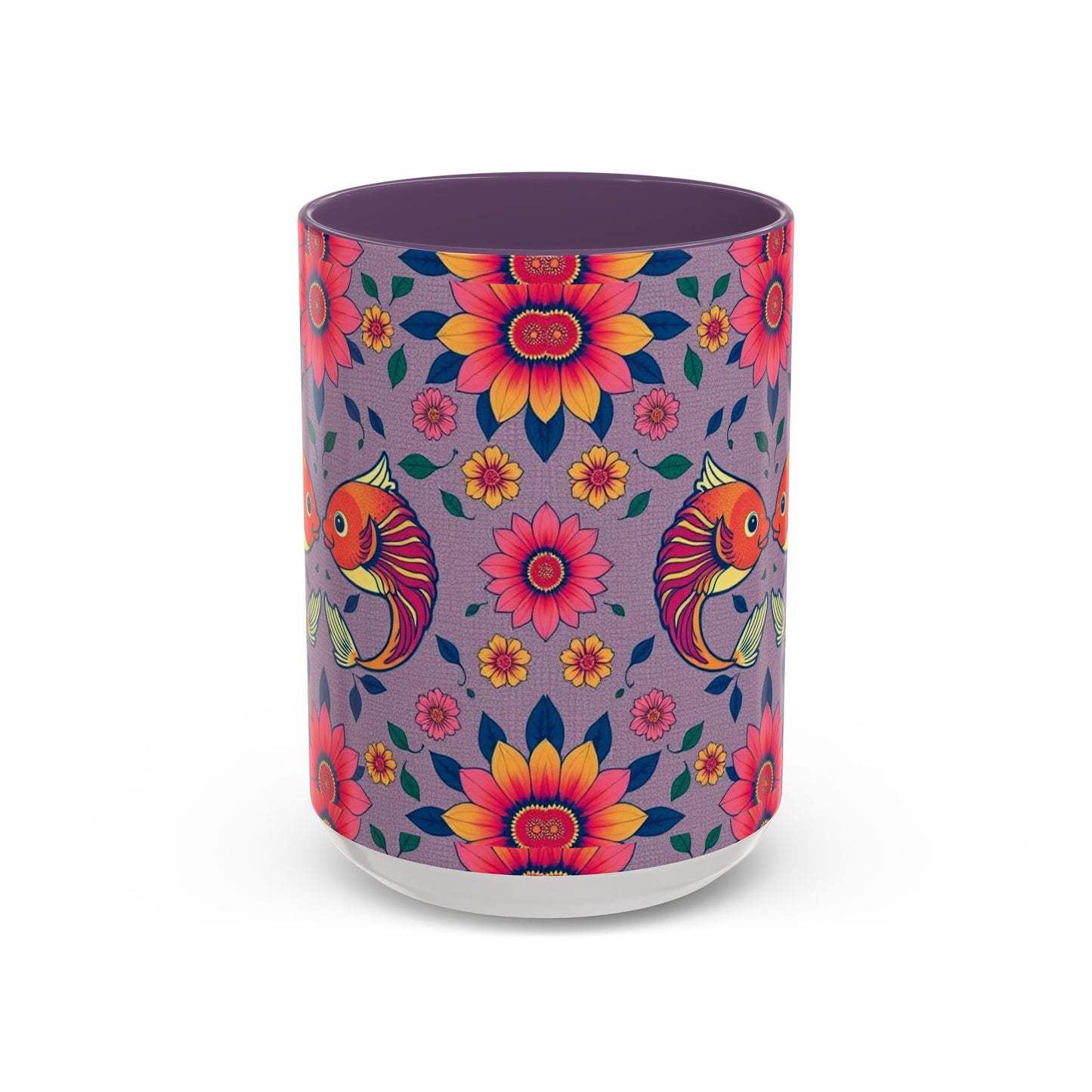 Accent Coffee Mug, Pisces, Zodiac v2, Flower Pattern, (11, 15oz)