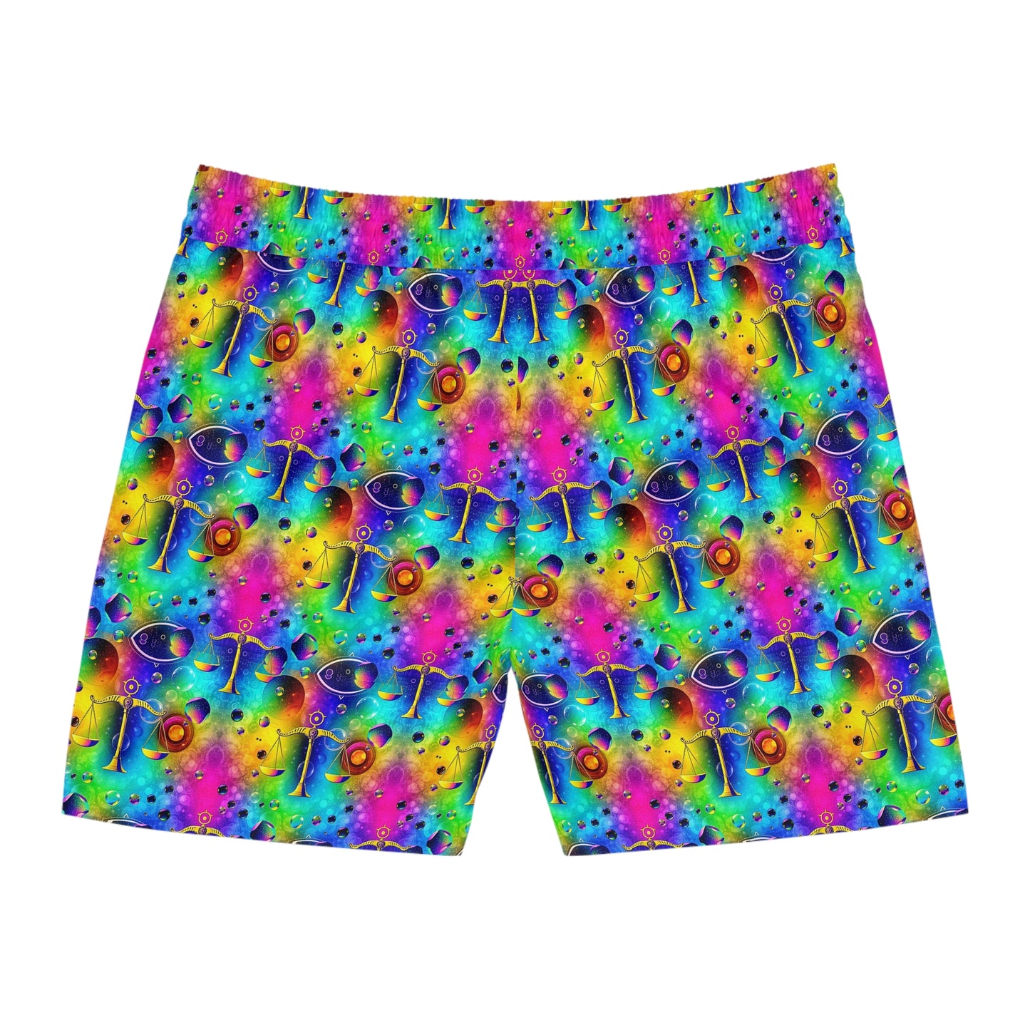 Men's Mid-Length Swim Shorts, (AOP), Libra, Zodiac v4, Bubble Pattern