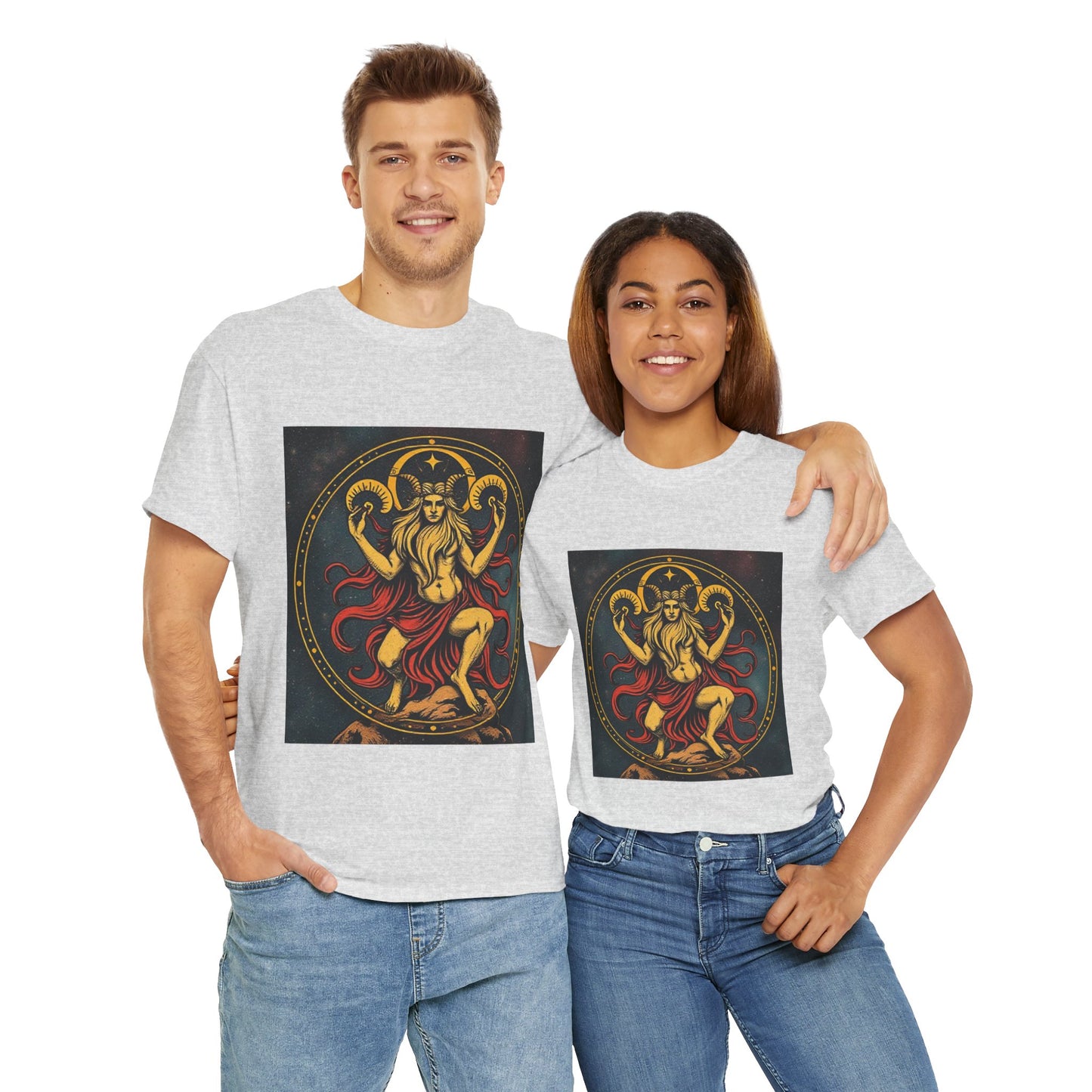 Unisex Heavy Cotton T-Shirt, Aries God 2v, Zodiac Design