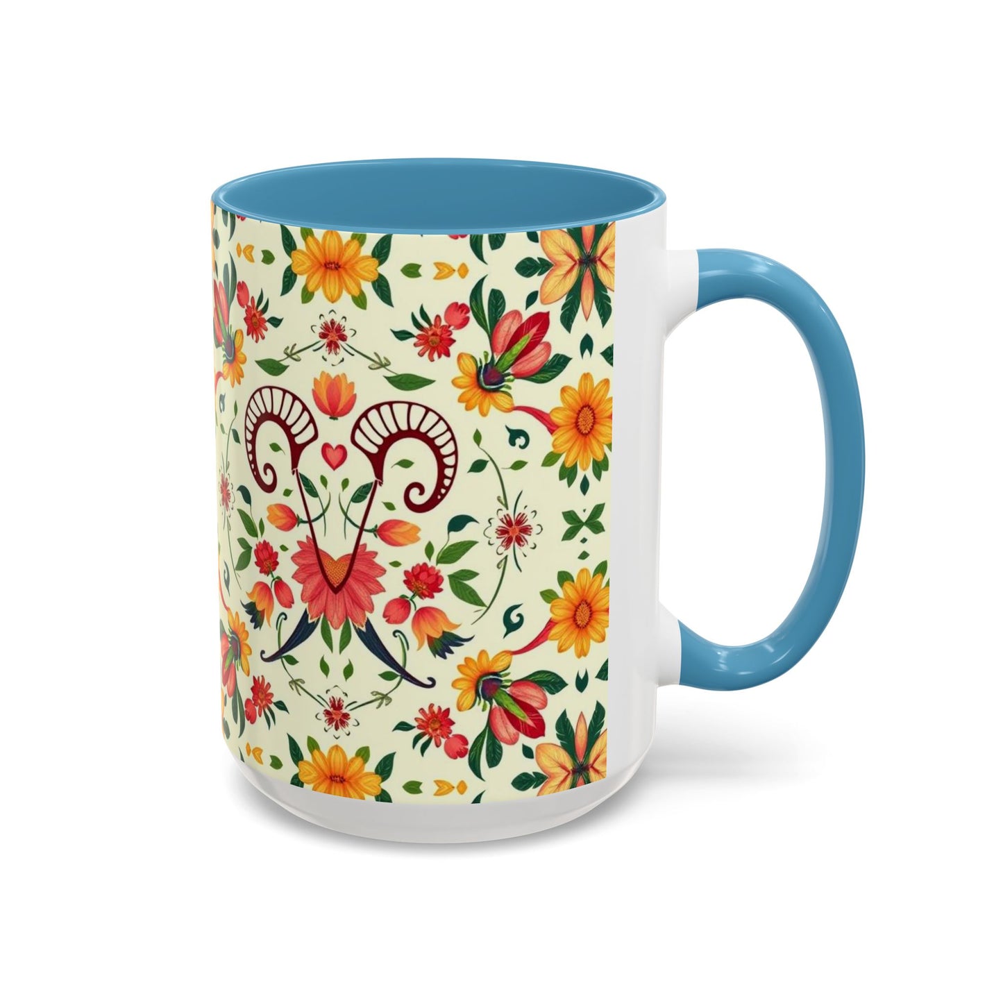 Accent Coffee Mug, Aries, Zodiac, Flower Pattern, (11, 15oz)