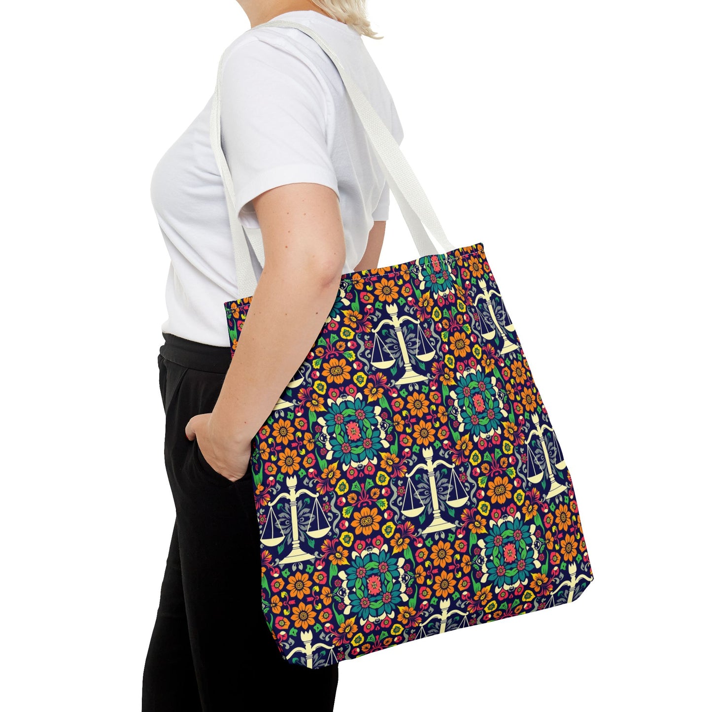 Tote Bag, (AOP), Libra, Zodiac v1, Flower Pattern