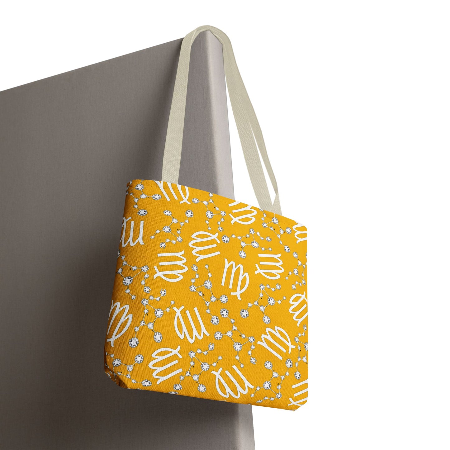 Tote Bag, Virgo Zodiac Sign, AOP, (Yellow White)