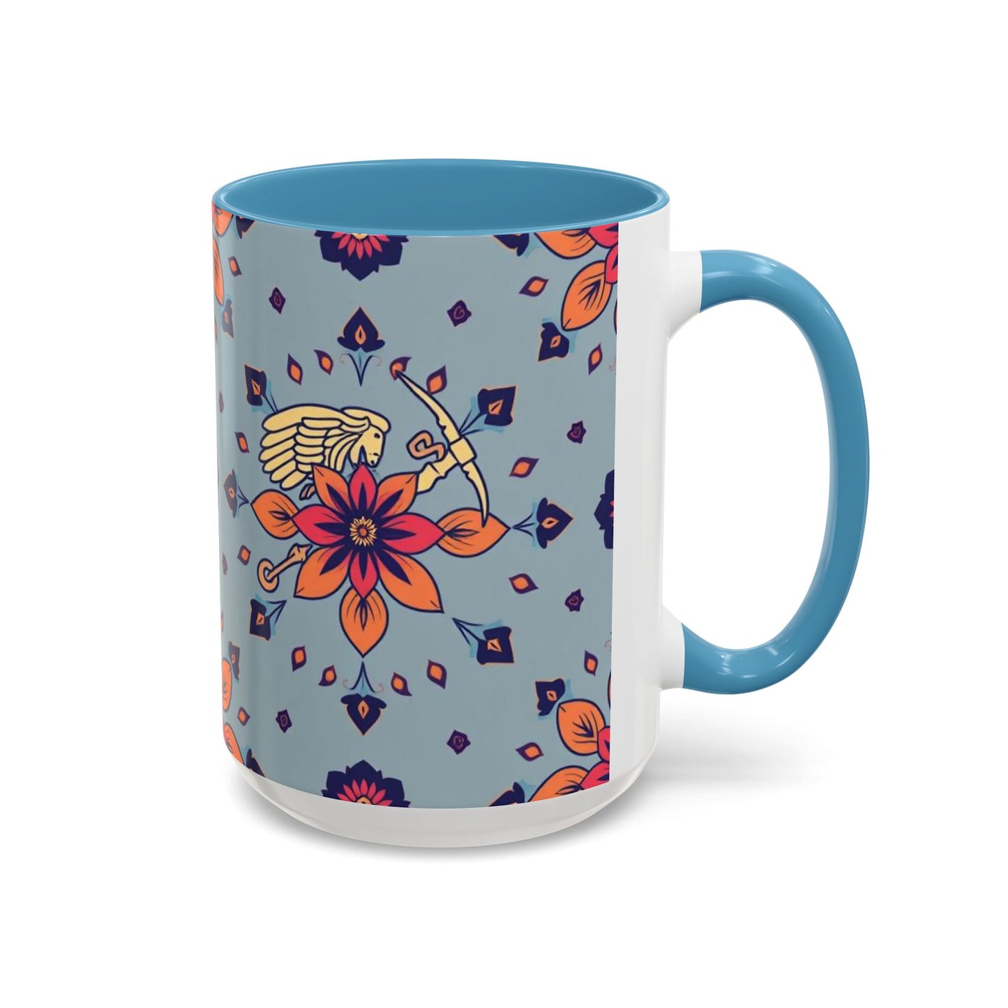 Accent Coffee Mug, Sagittarius, Zodiac v3. Flower Pattern, (11, 15oz)