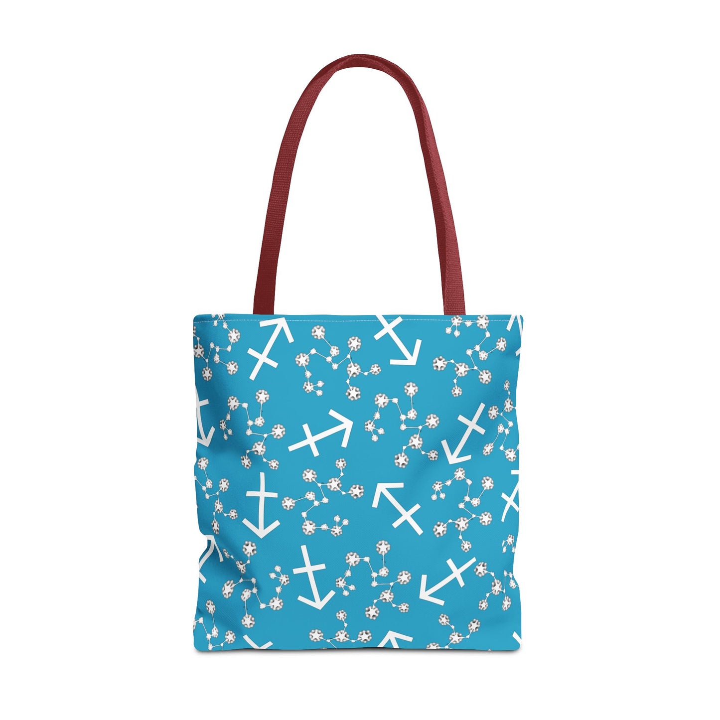 Tote Bag, Sagittarius Zodiac Sign, AOP, (Turquoise, White Print)