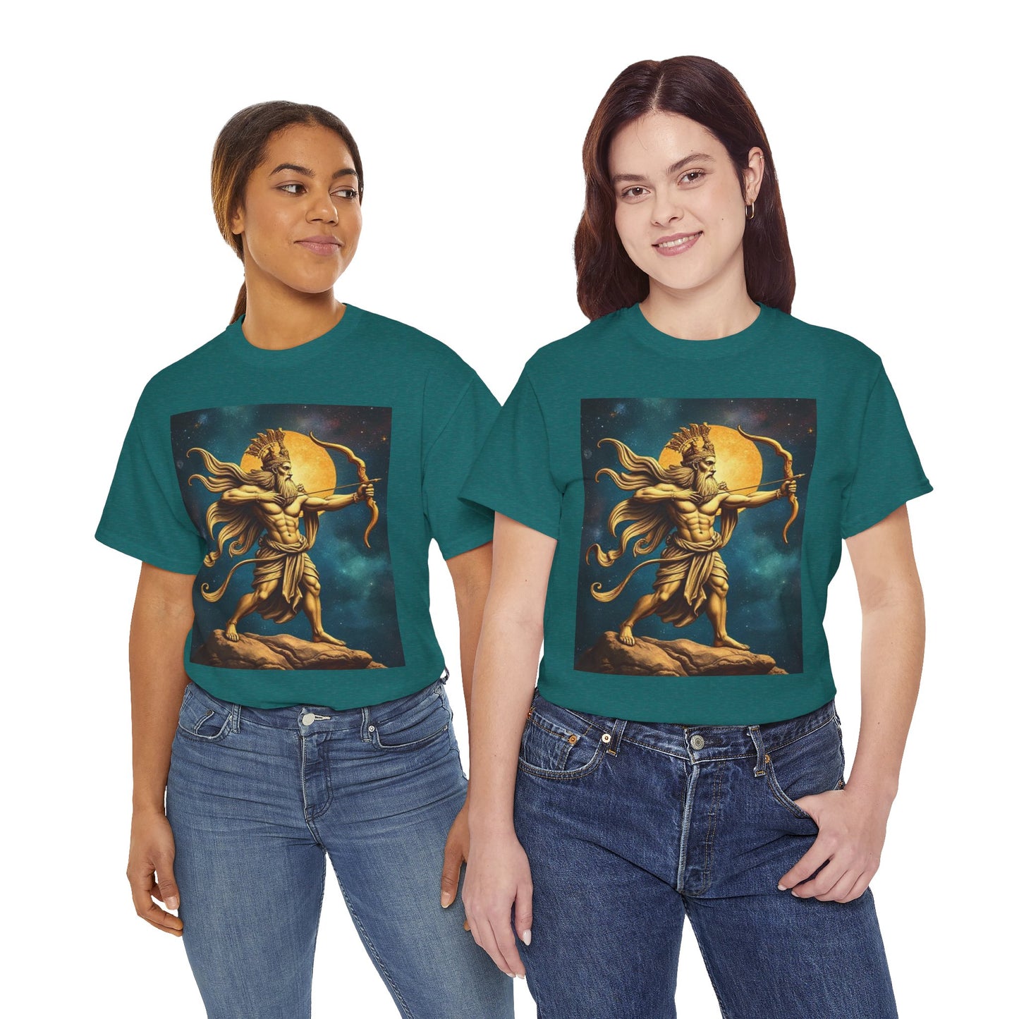 Unisex Heavy Cotton T-Shirt, Midnight Arrow v1, Sagittarius Zodiac Design