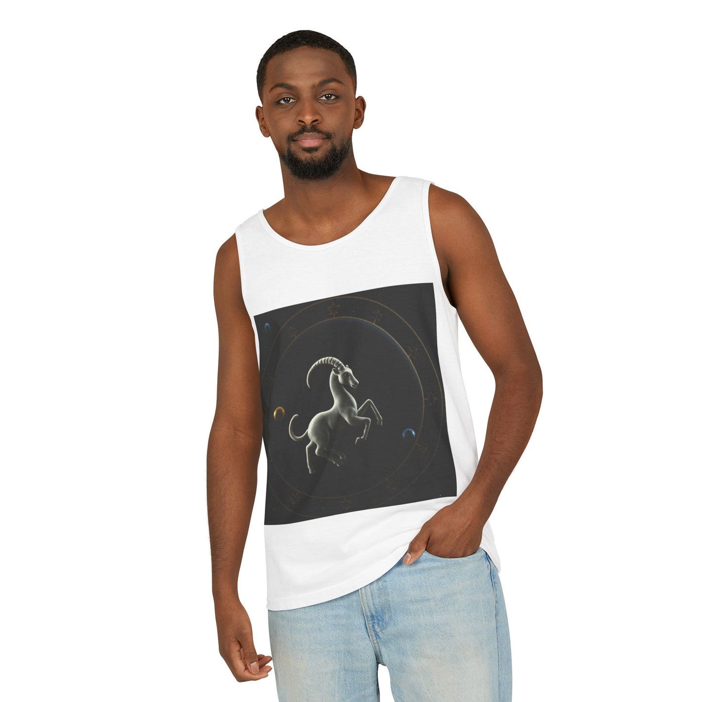 Unisex Garment-Dyed, Tank Top, Capricorn Design, Space Animal v1, 100% US cotton
