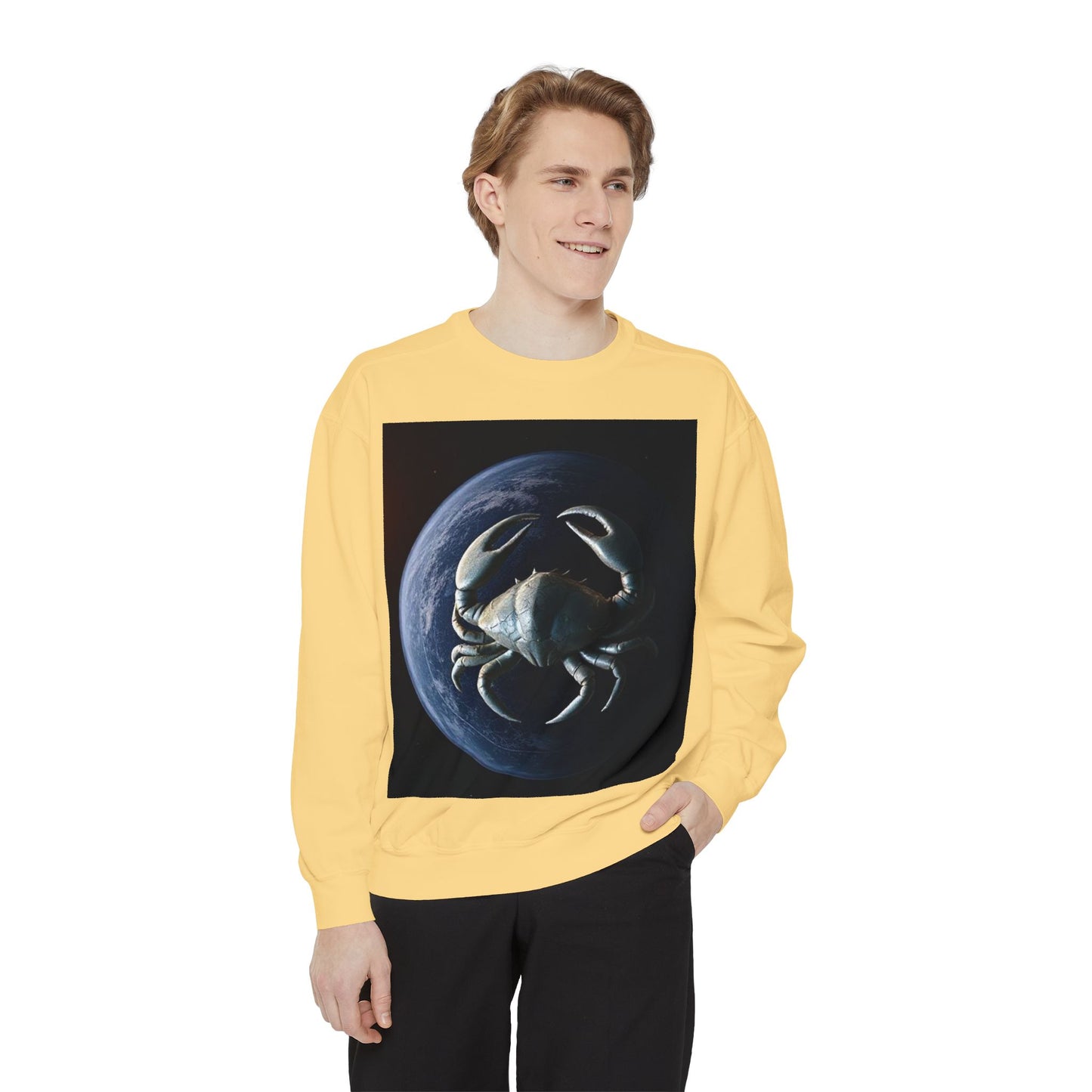 Garment-Dyed Sweatshirt, Unisex, Space Animal Design, Cancer