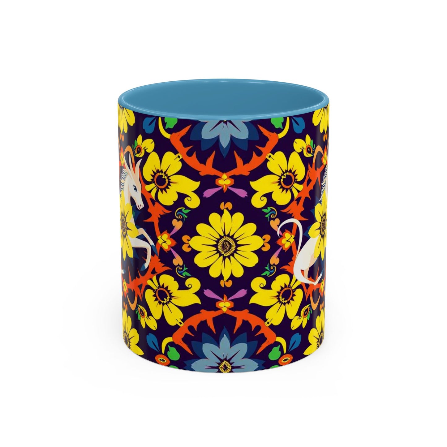 Accent Coffee Mug, Aquarius, Zodiac v1, Flower Pattern, (11, 15oz)