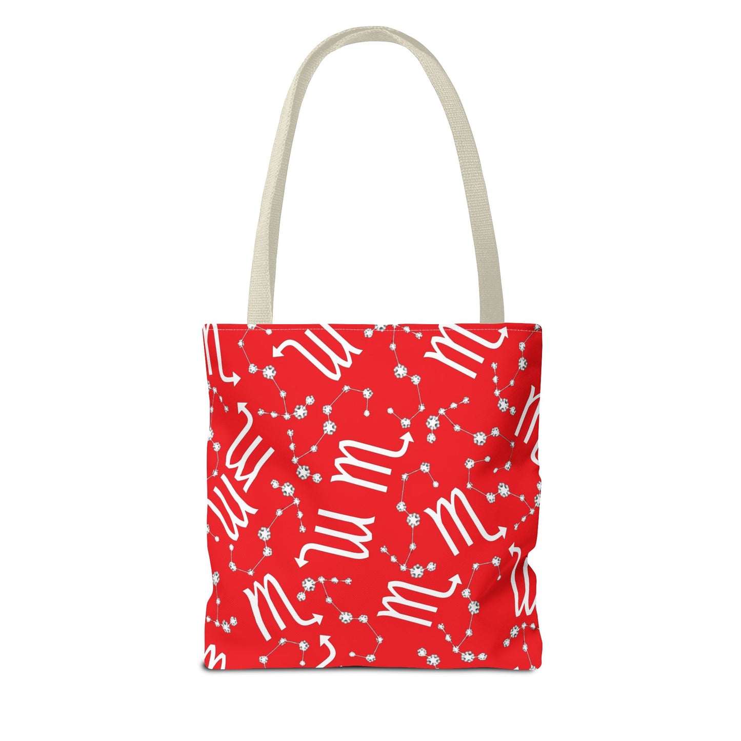 Tote Bag, Scorpio Zodiac Sign, AOP, (Red, White)