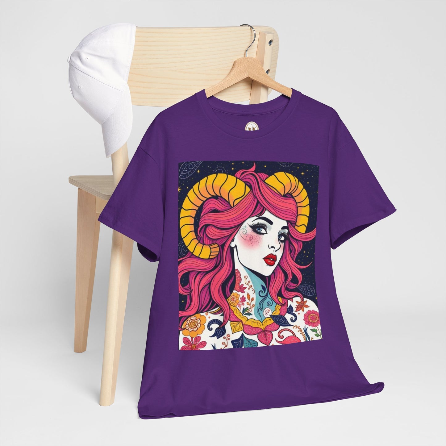Unisex Heavy Cotton T-Shirt, Aries, Zodiac v2, Sexy Art