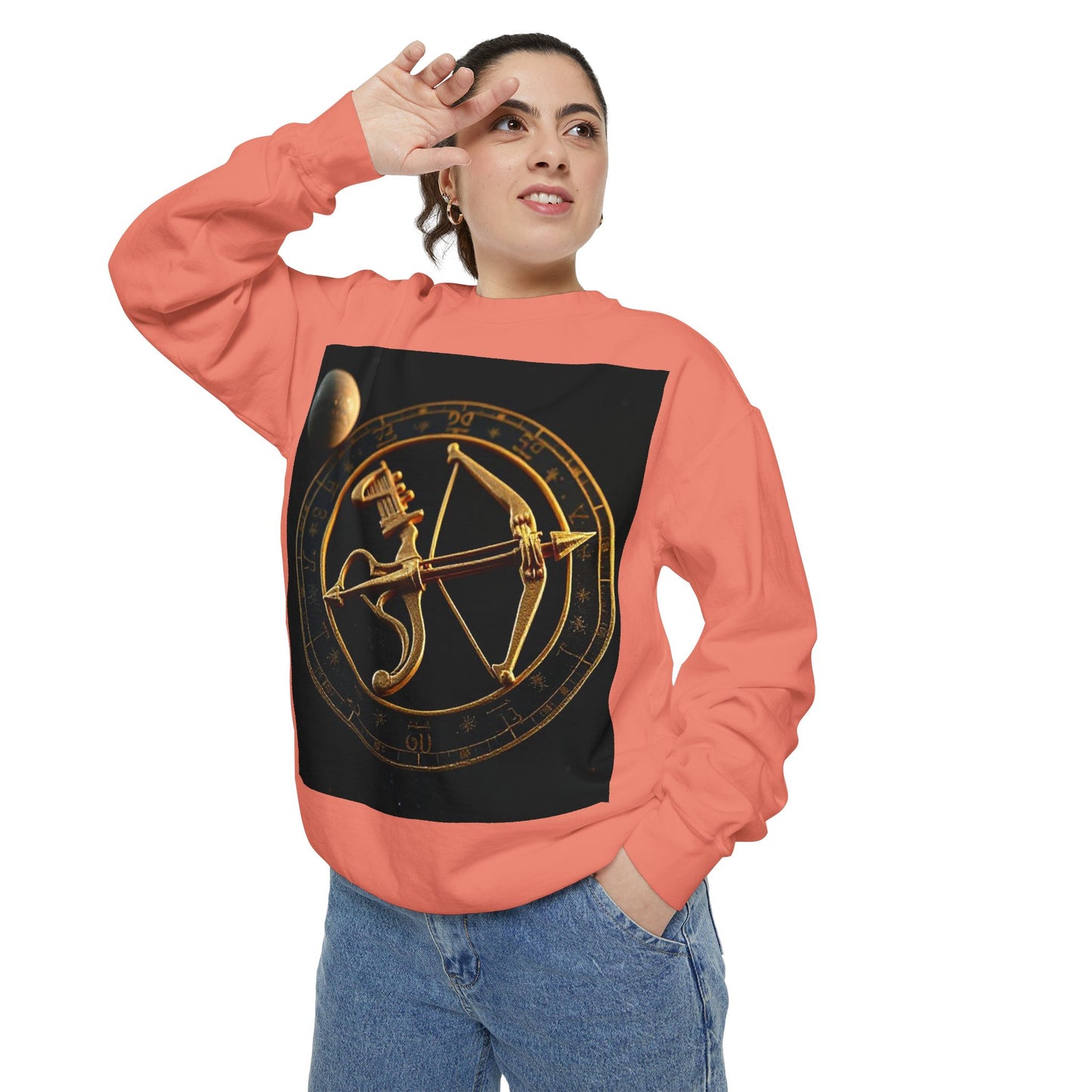 Garment-Dyed Sweatshirt, Unisex, Space Symbol Design, Sagittarius
