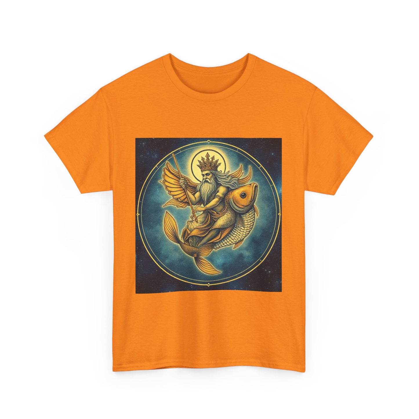Unisex Heavy Cotton T-Shirt, Pisces King. Zodiac Design