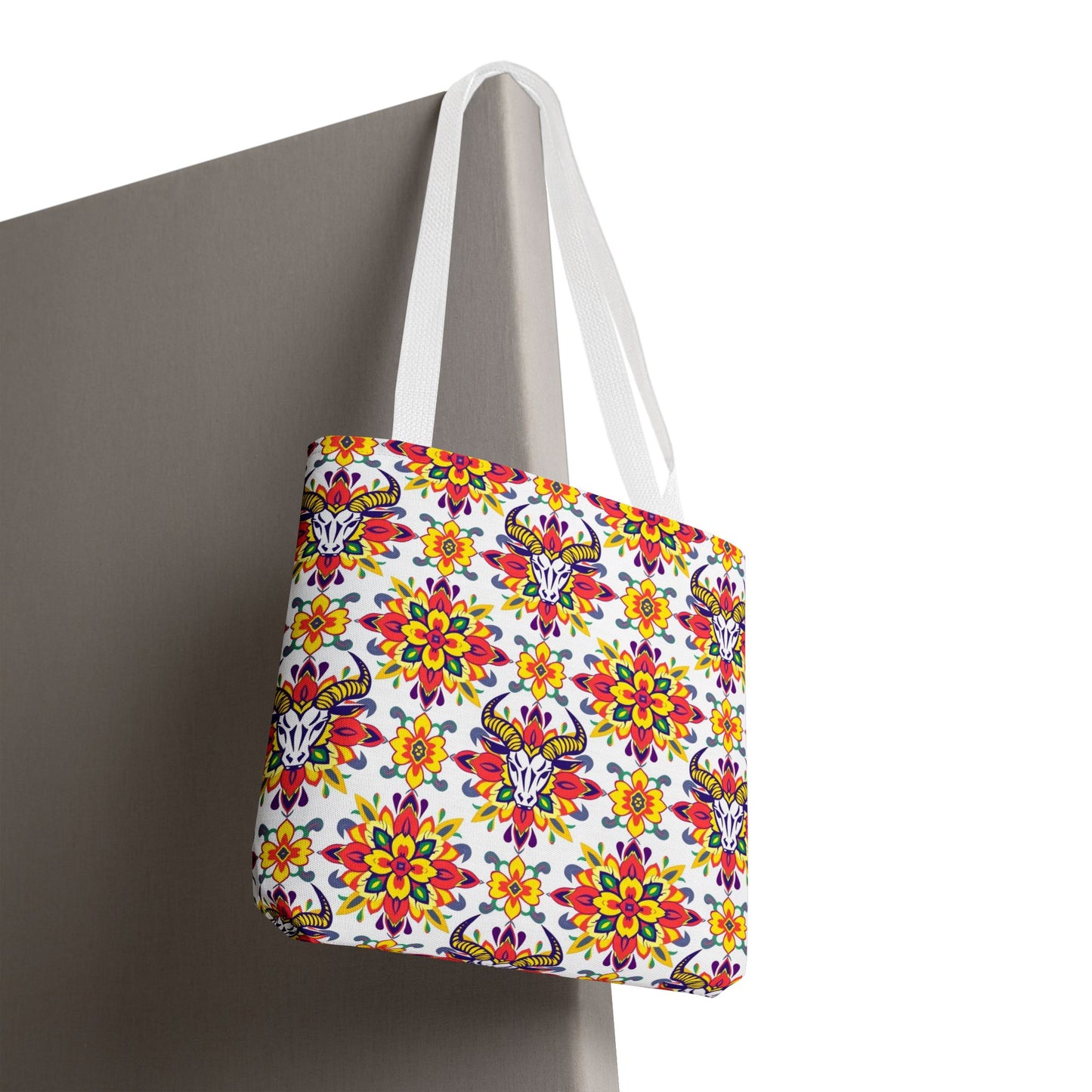 Tote Bag (AOP), Taurus, Zodiac, Flower Pattern