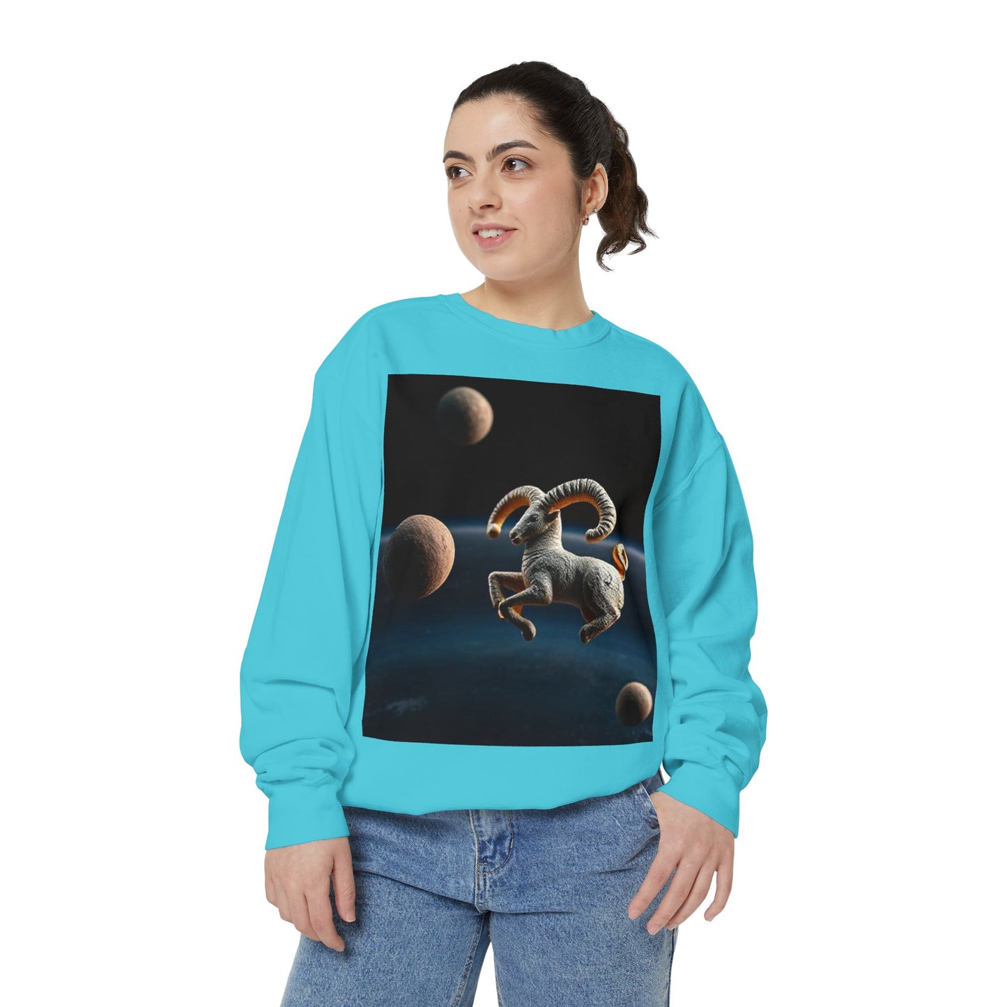 Garment-Dyed Sweatshirt, Unisex, Space Animal Design v1, Aries