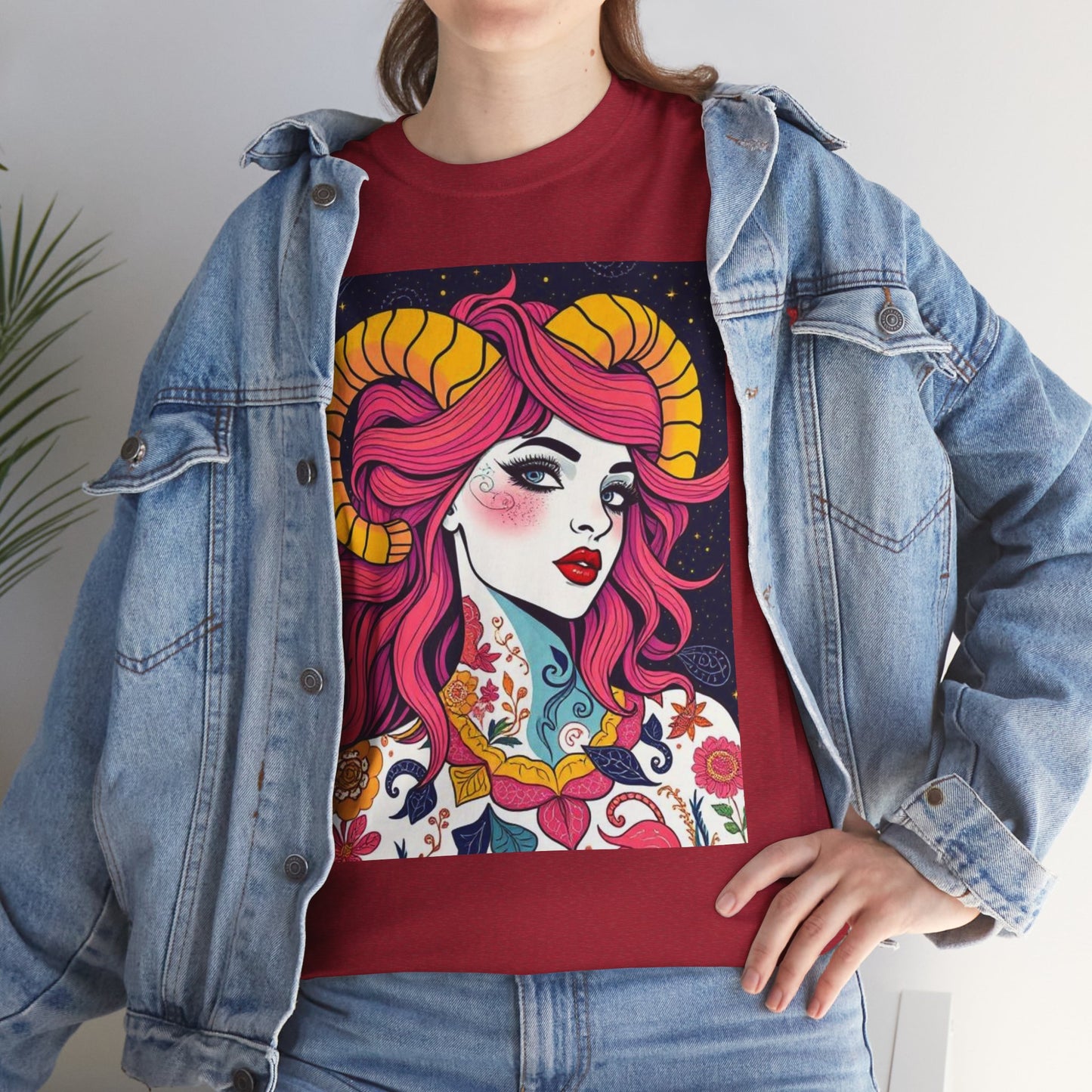 Unisex Heavy Cotton T-Shirt, Aries, Zodiac v2, Sexy Art