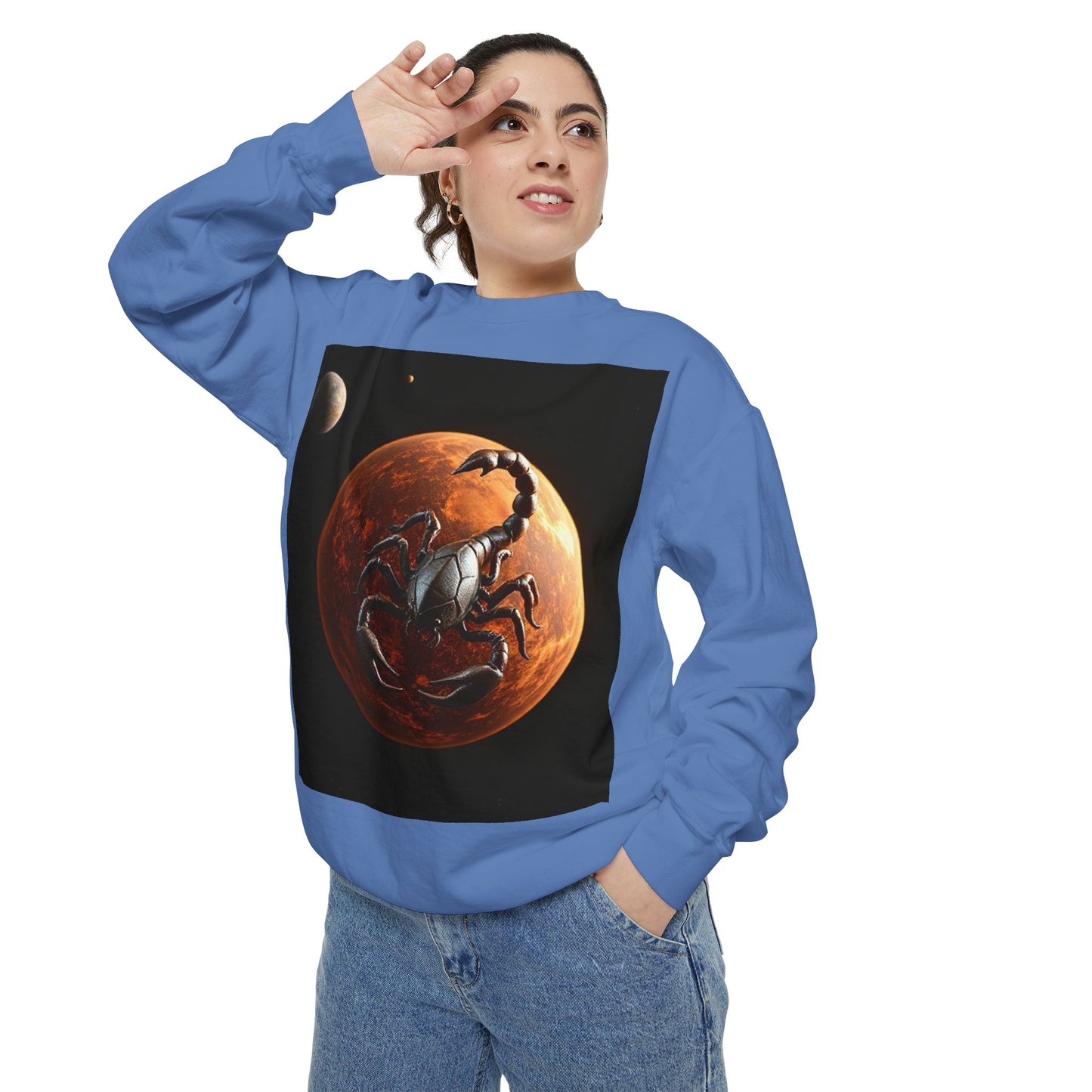 Garment-Dyed Sweatshirt, Unisex, Space Animal Design, Scorpio