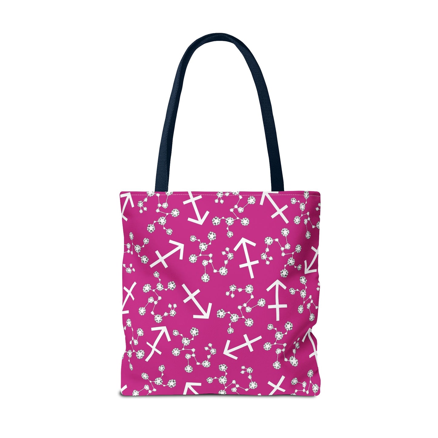 Tote Bag, Sagittarius Zodiac Sign, AOP, (Pink, White Print)