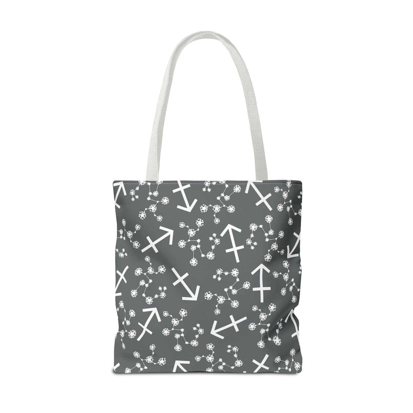 Tote Bag, Sagittarius Zodiac Sign, AOP, (Grey, White Print)