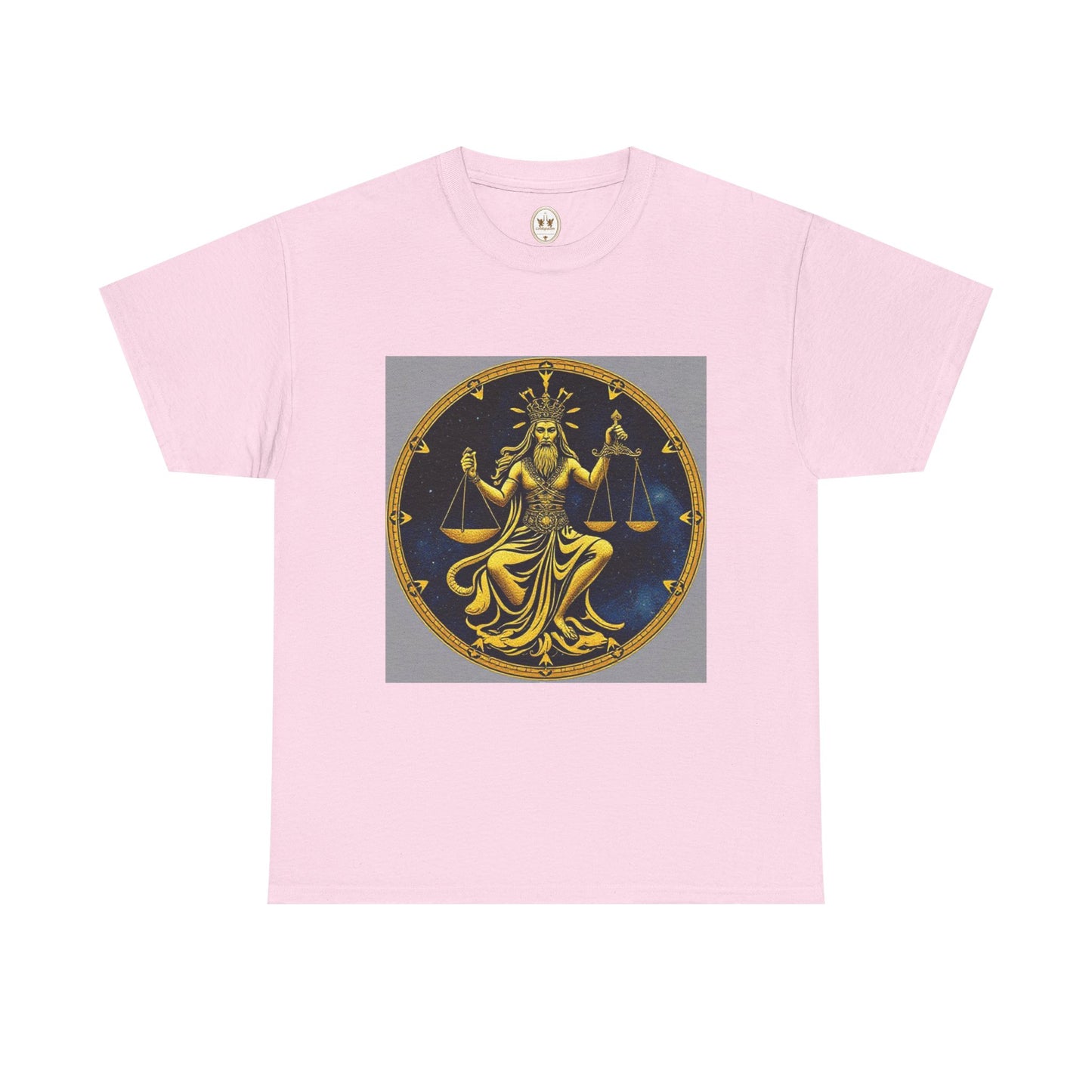 Unisex Heavy Cotton T-Shirt, Gold v1, Libra God, Zodiac Design