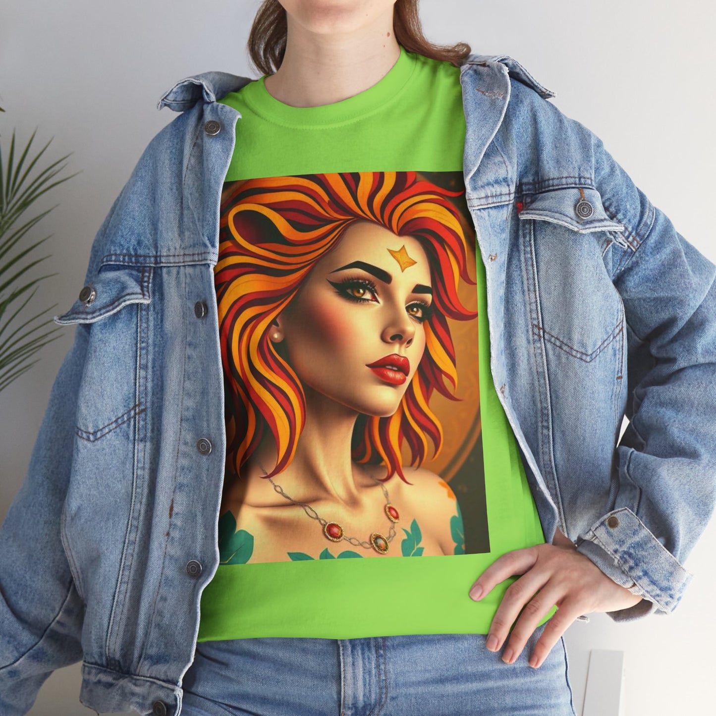 Unisex Heavy Cotton T-Shirt, Leo, Zodiac v3, Sexy Art