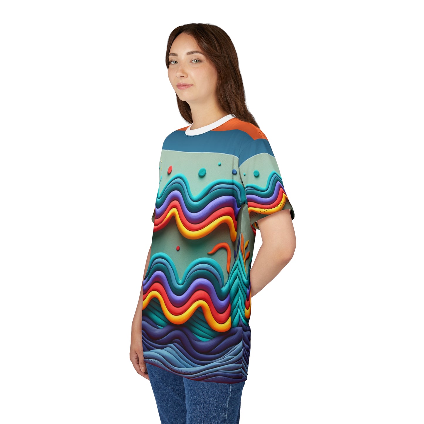 Unisex Cut & Sew T-Shirt (AOP), Water Painting, Aquarius Zodiac Design, Regular fit, 100% Polyester